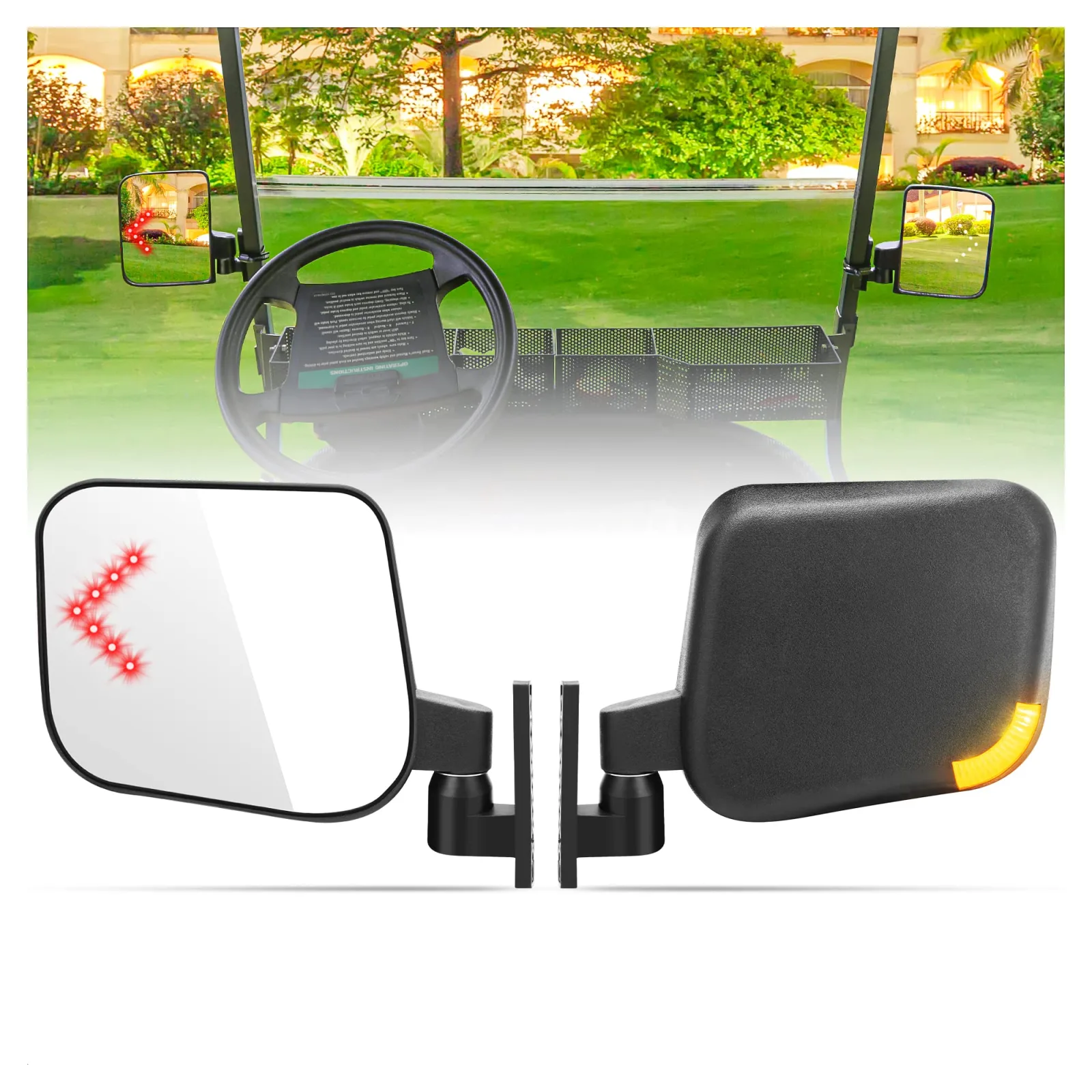 10L0L Golf Cart Side Mirrors with LED Turn Signals