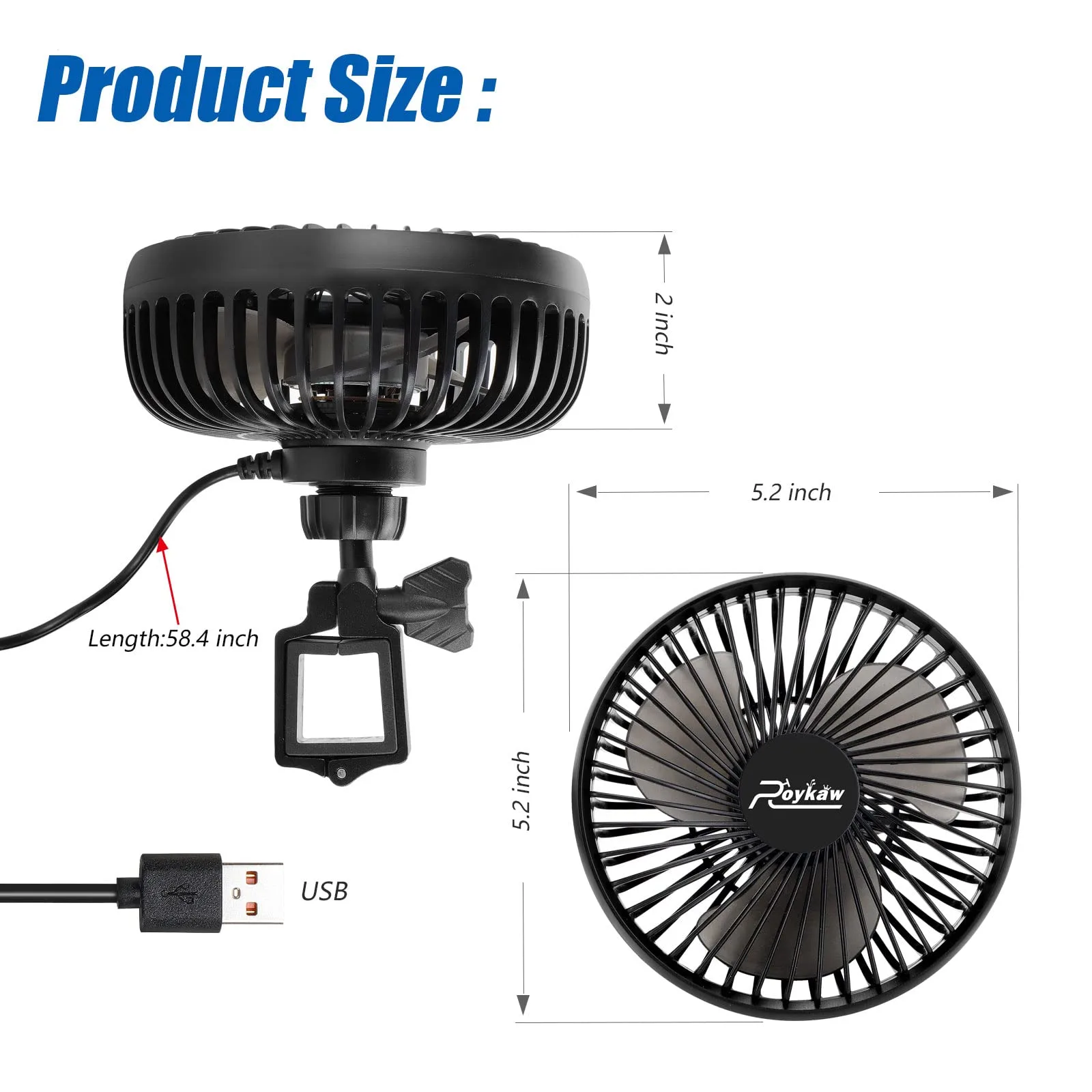 Roykaw G-0392F USB Golf Cart Fan for Square Frames image 2