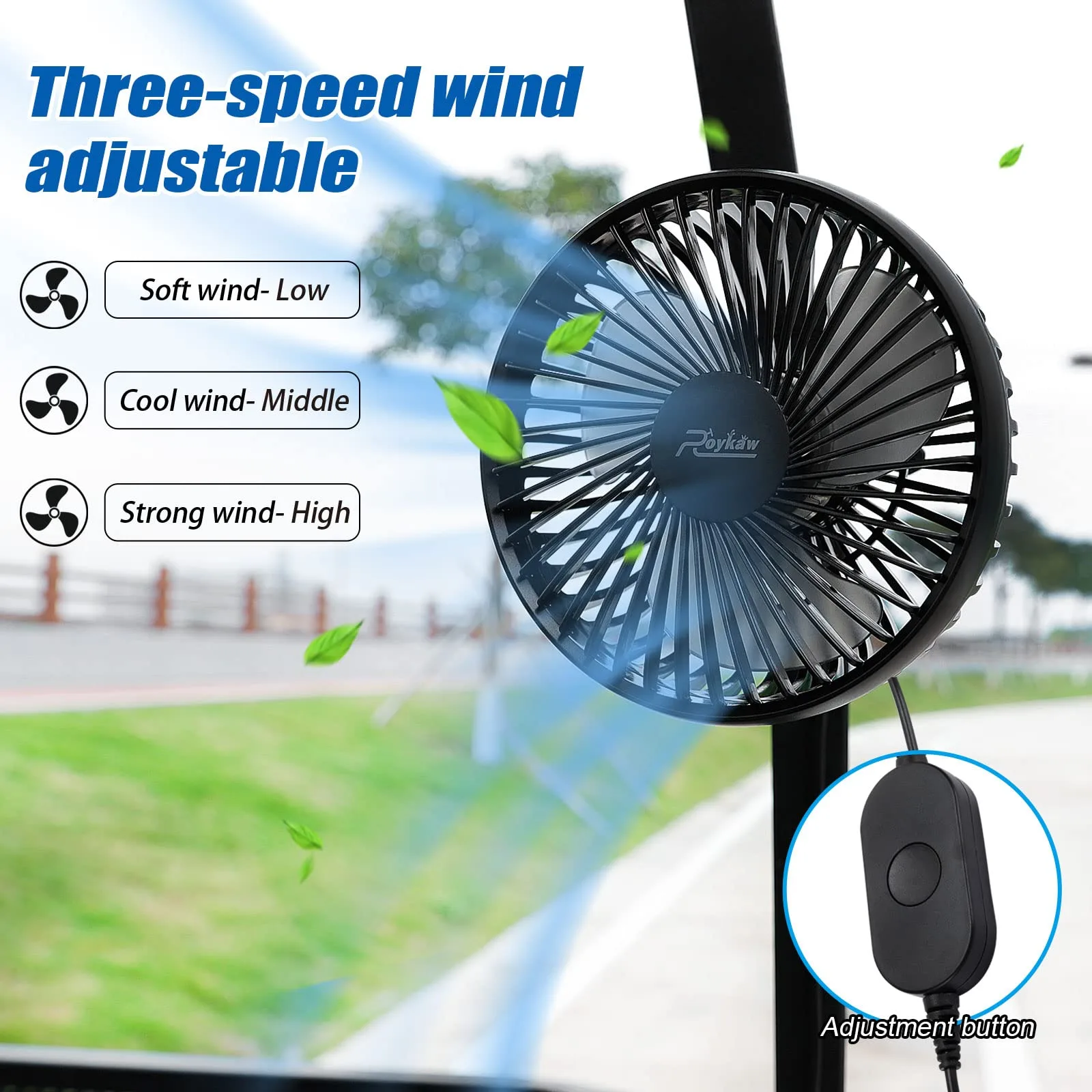 Roykaw G-0392F USB Golf Cart Fan for Square Frames image 3