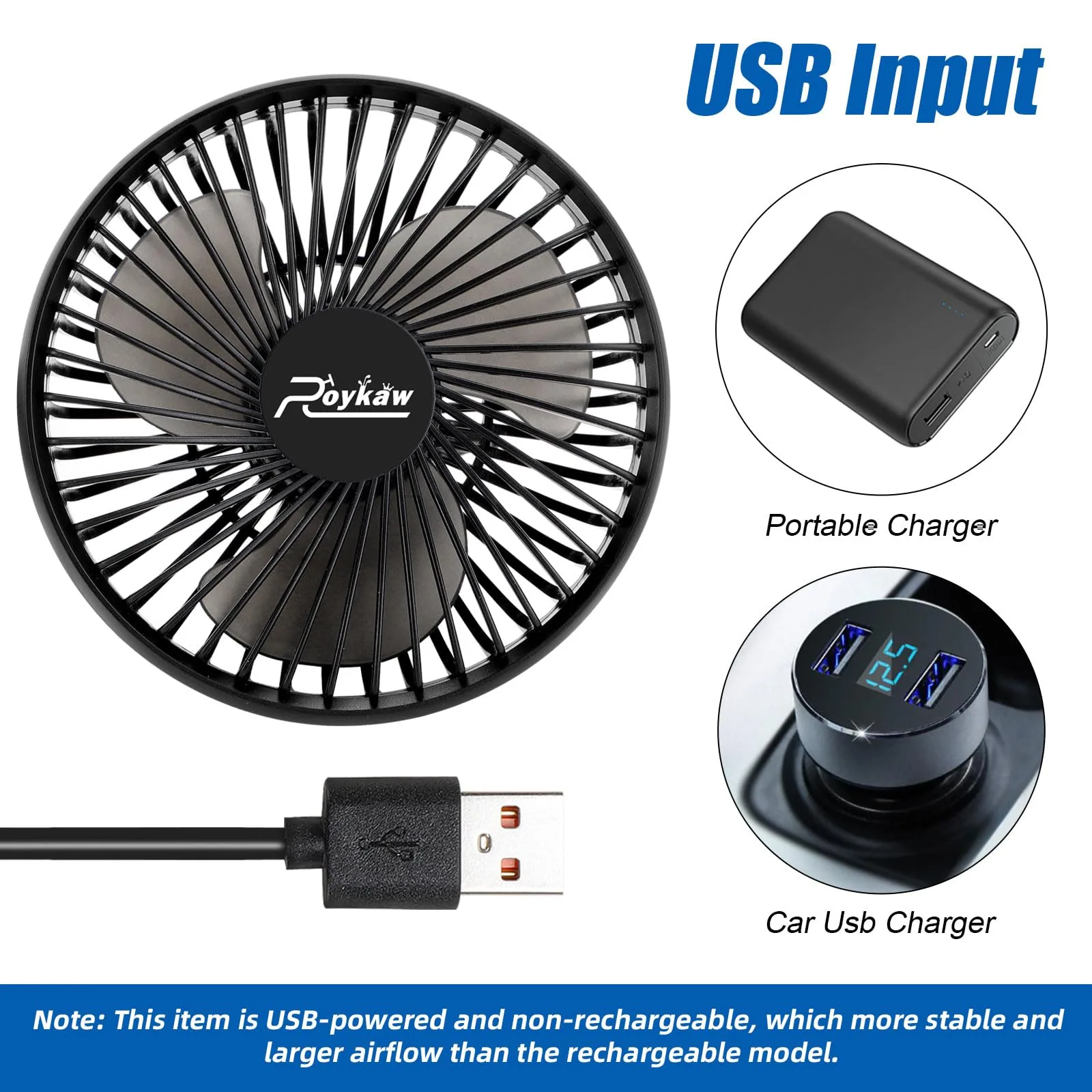 Roykaw G-0392F USB Golf Cart Fan for Square Frames image 4