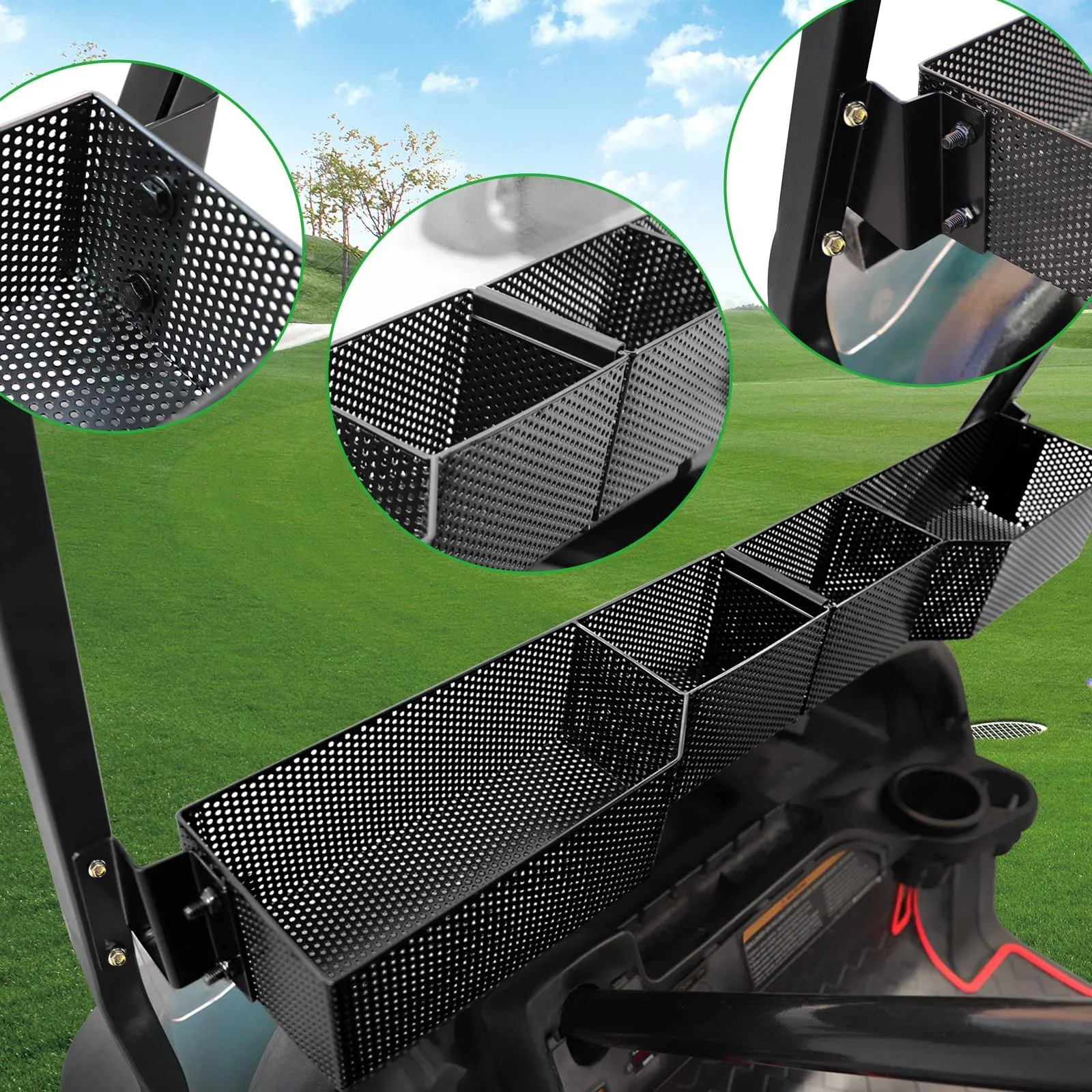 Golf Cart Front Inner Basket Dash Storage/Tray Organizer Rack for Club Car DS/Precedent/Tempo/Onward G&E Golf Cart,Upgrade Larger Compartments & More Sturdy and Durable, Easy Installation image 3