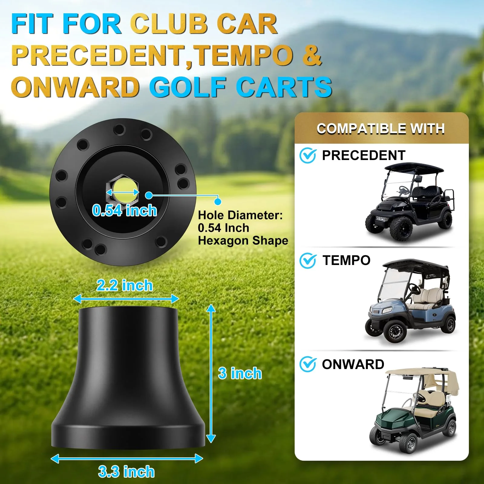 iLSKW Club Car Precedent Golf Cart Steering Wheel Adapter Fit for Club Car Precedent/Tempo/Onward, Durable Aluminum Hub Fits 5/6 Hole Golf Cart Steering Wheel image 2