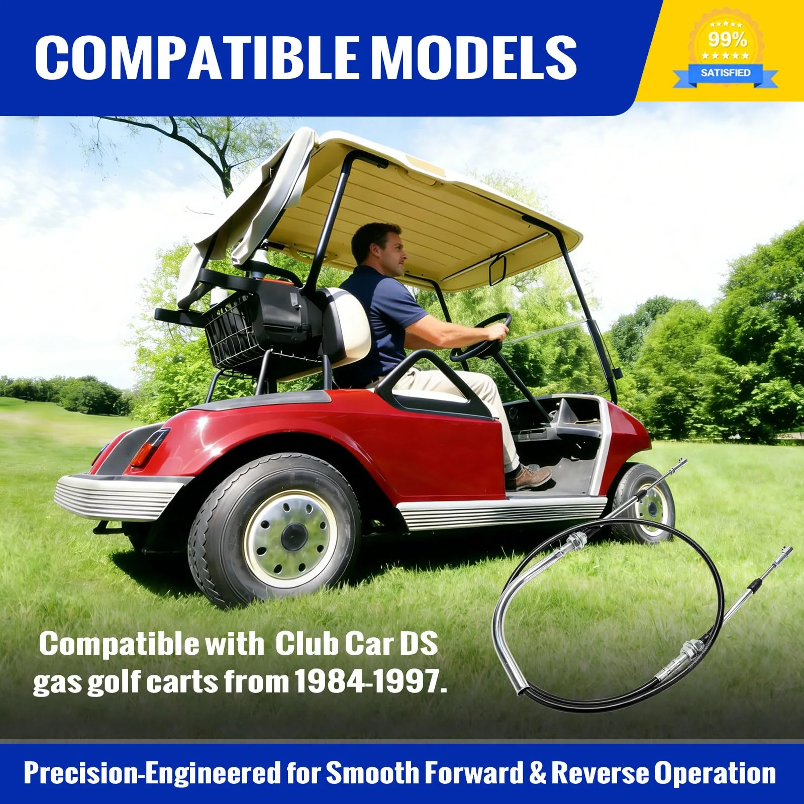 Golf Cart Forward and Reverse Shift Cable, Transmission Shift Cable Compatible with Club Car DS 1984-1997 Gas Golf Carts, Replace OEM# 1012326, 1013085, 101851002 image 4
