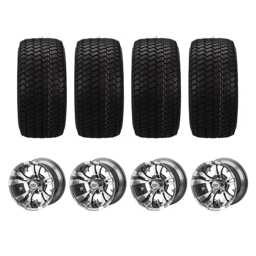 10" Warlock Gun Metal Golf Cart Wheels and Tires Combo (20x10-10) Set of 4