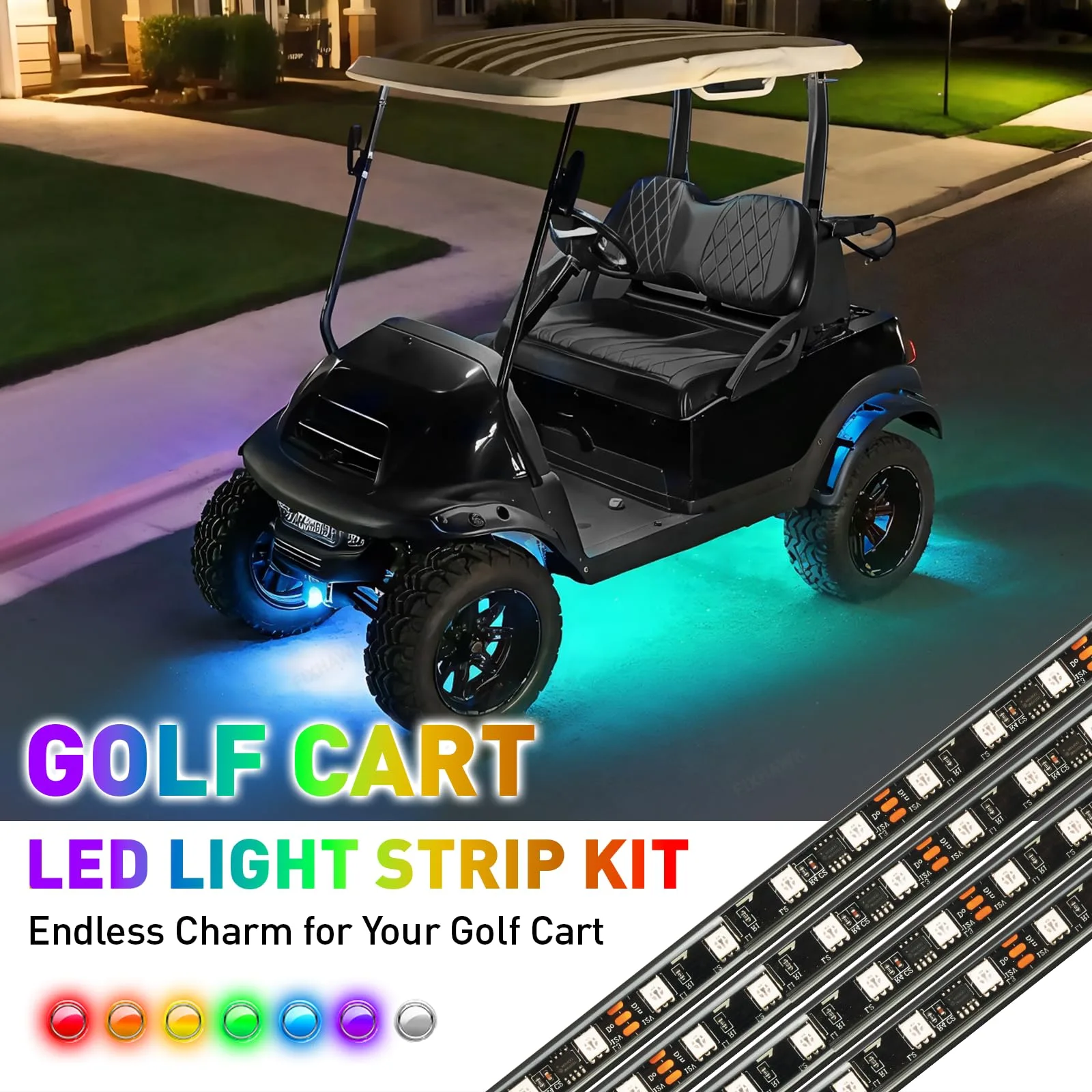 Golf Cart Underglow LED Light Strip Kit, 28 RGB Modes with Music Sync & Wireless Remote | 12-85V Wide Voltage, Fit Club Car, EZGO, Yamaha (2/4/6 PCS) image 2