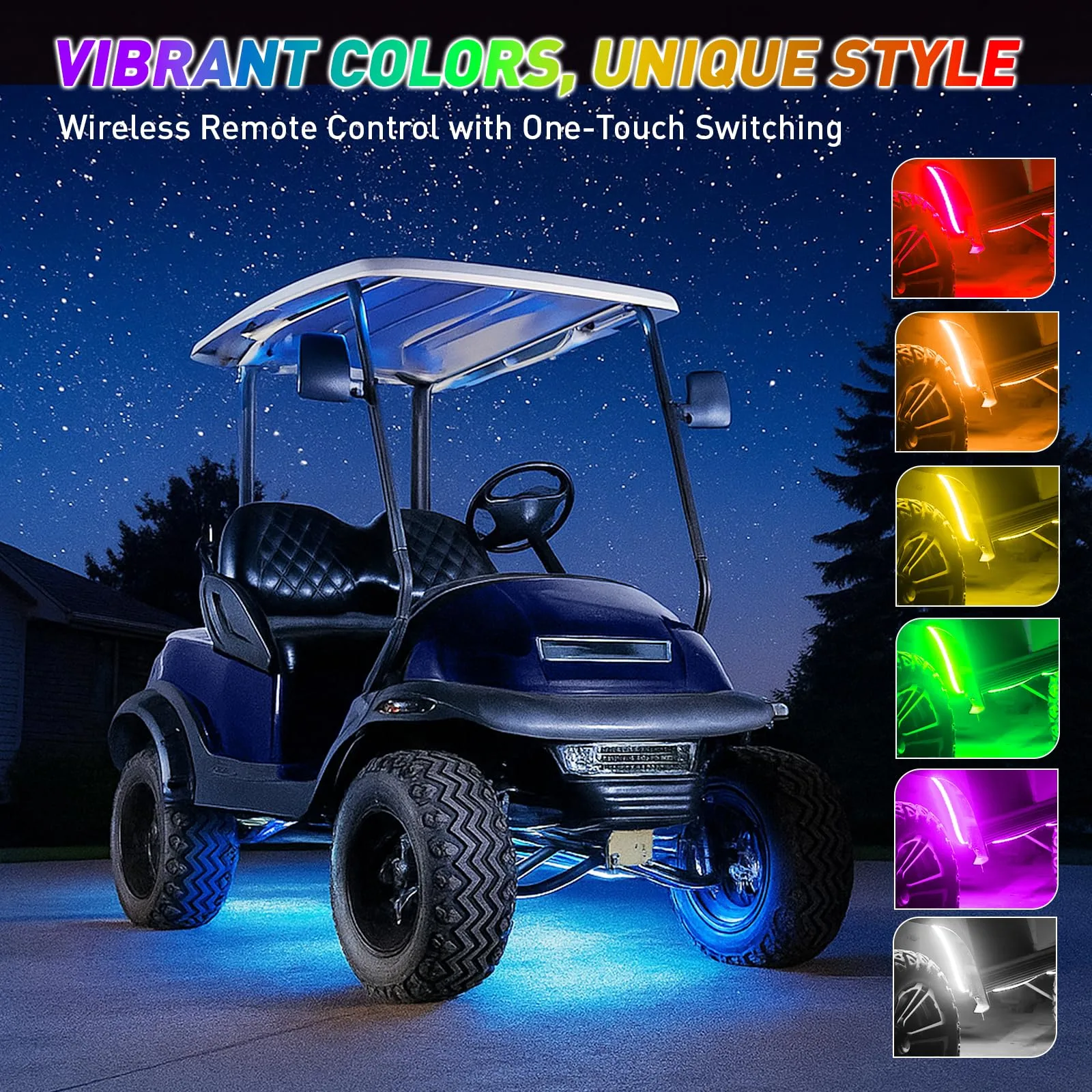 Golf Cart Underglow LED Light Strip Kit, 28 RGB Modes with Music Sync & Wireless Remote | 12-85V Wide Voltage, Fit Club Car, EZGO, Yamaha (2/4/6 PCS) image 3