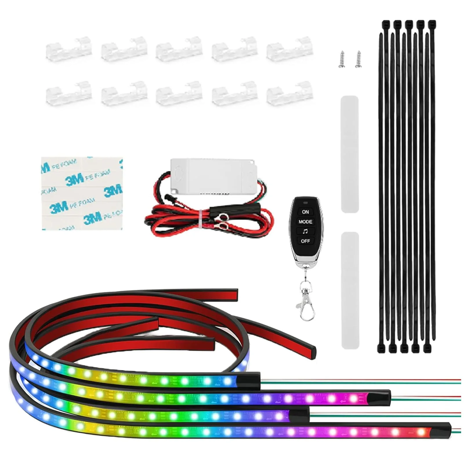 Golf Cart Underglow LED Light Strip Kit, 28 RGB Modes with Music Sync & Wireless Remote | 12-85V Wide Voltage, Fit Club Car, EZGO, Yamaha (2/4/6 PCS)