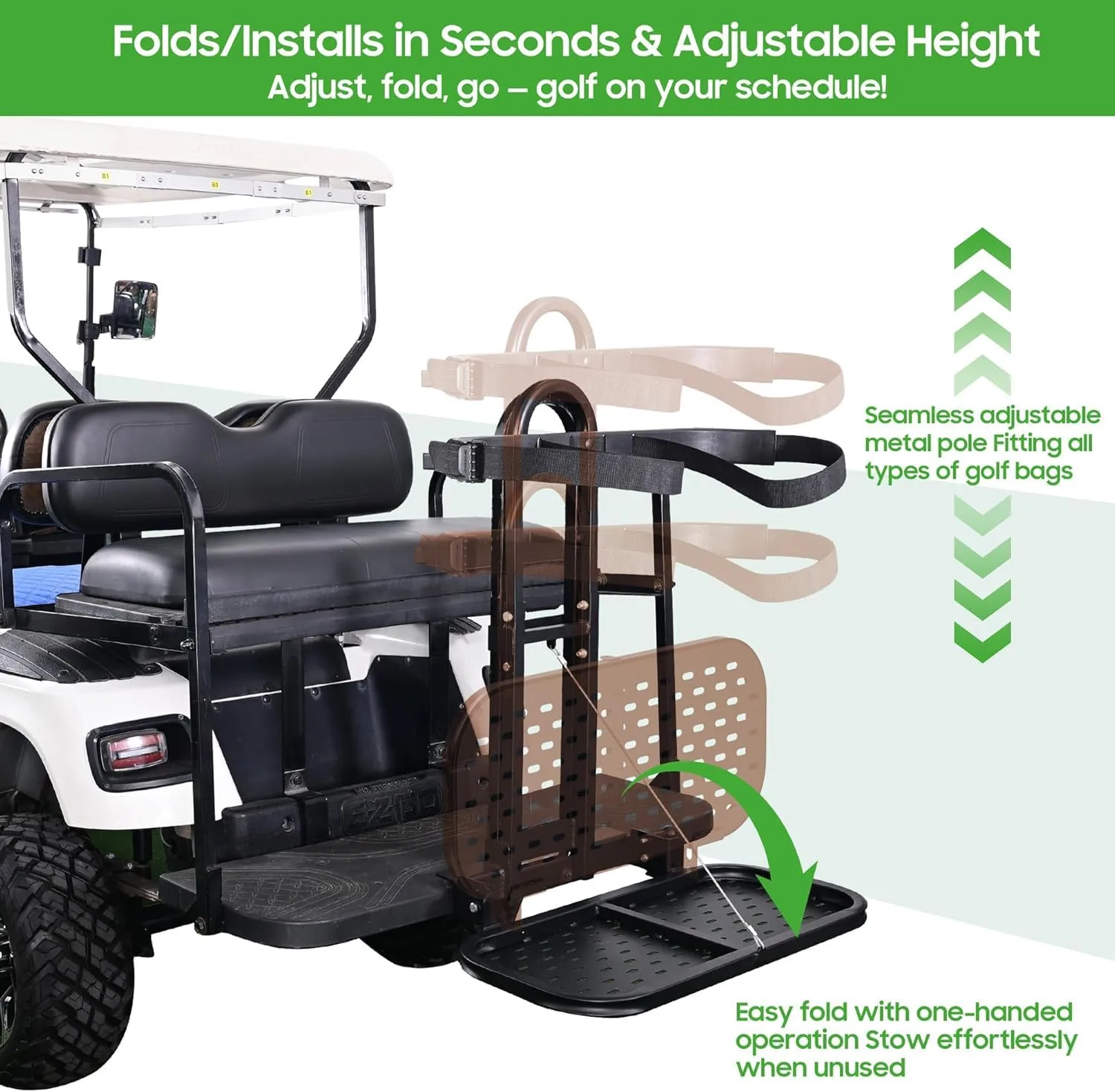 10L0L Foldable Golf Cart Rear Seat Bag Holder image 2