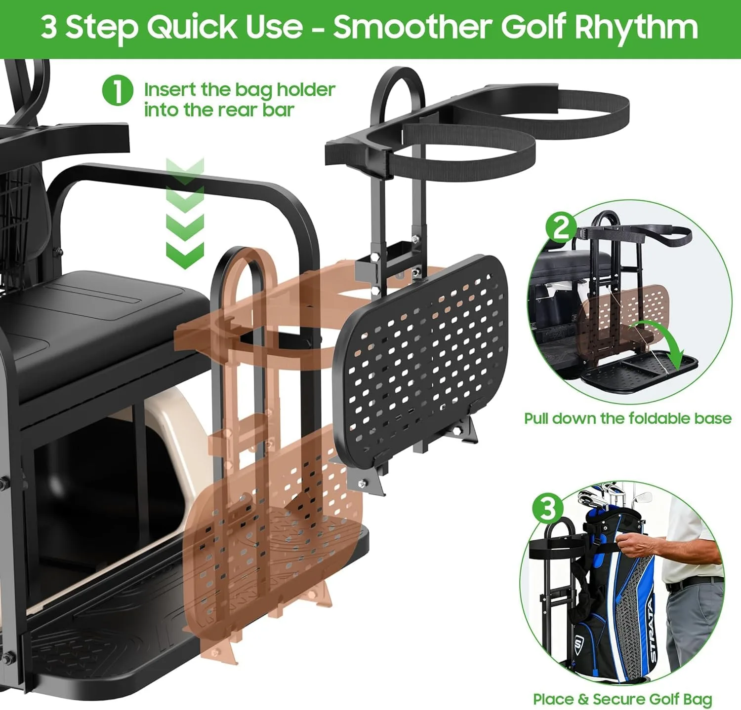 10L0L Foldable Golf Cart Rear Seat Bag Holder image 4
