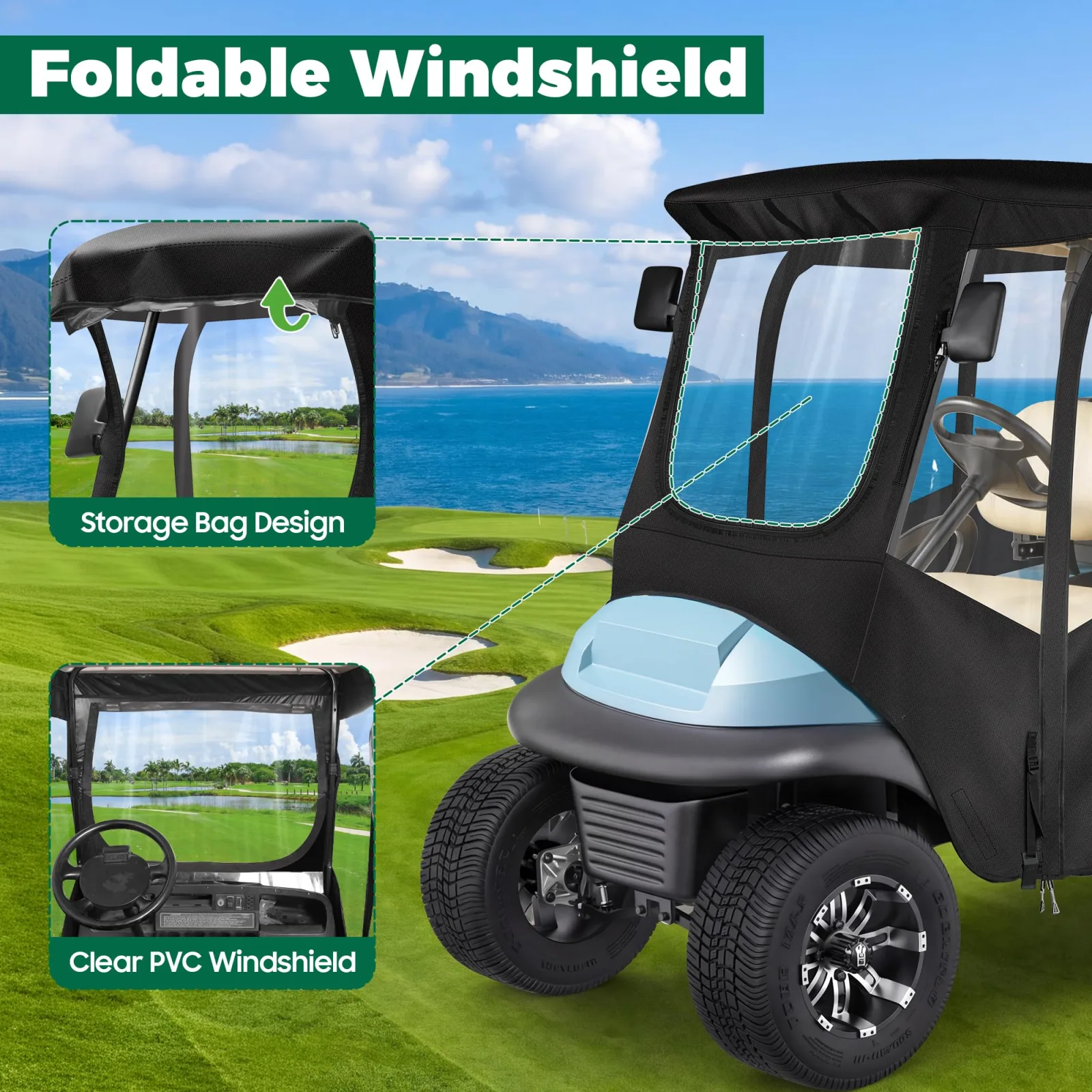 10L0L 4-Passenger Golf Cart Enclosure for Club Car Precedent (57" Roof) image 4
