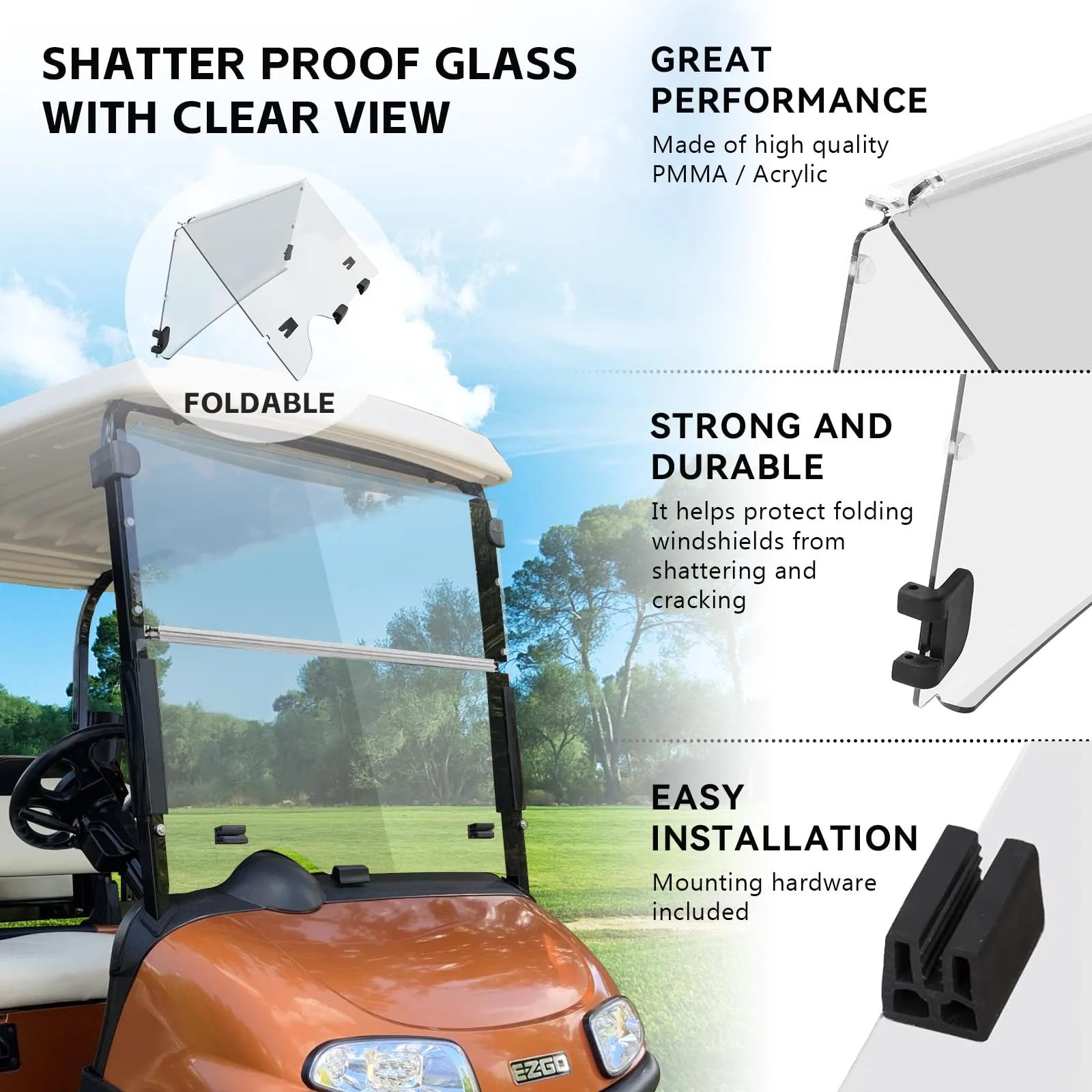 VPAHub Clear Flip-Flop Windshield for E-Z-GO RXV image 3