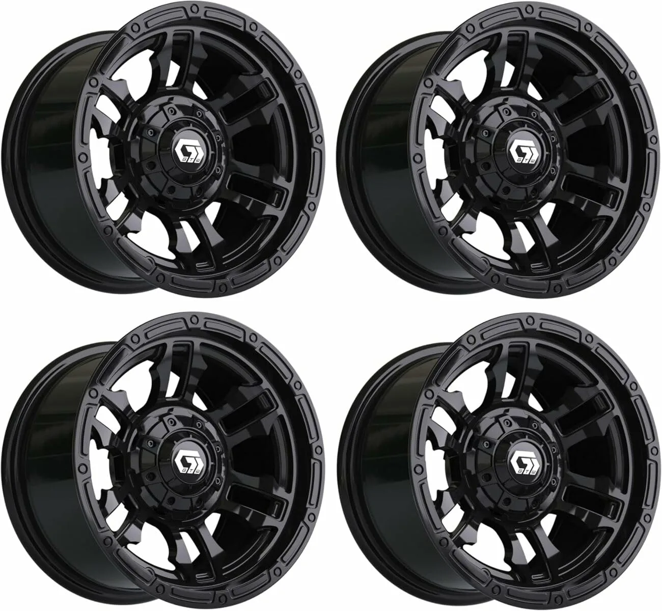 GTW Shogun 12-Inch Gloss Black Golf Cart Wheel Set