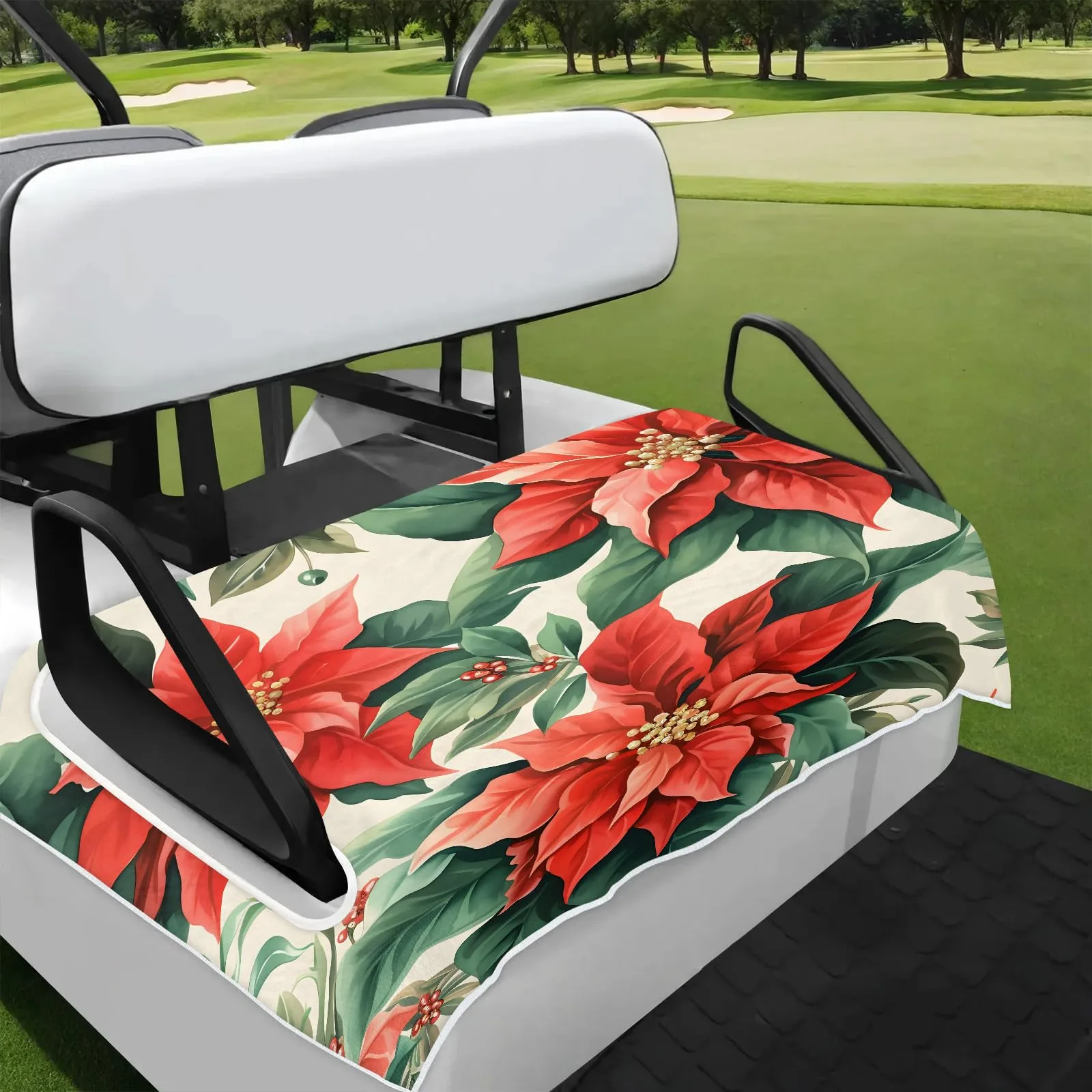 Tiveruda Christmas Lily Golf Cart Seat Cover, 51 x 31 in