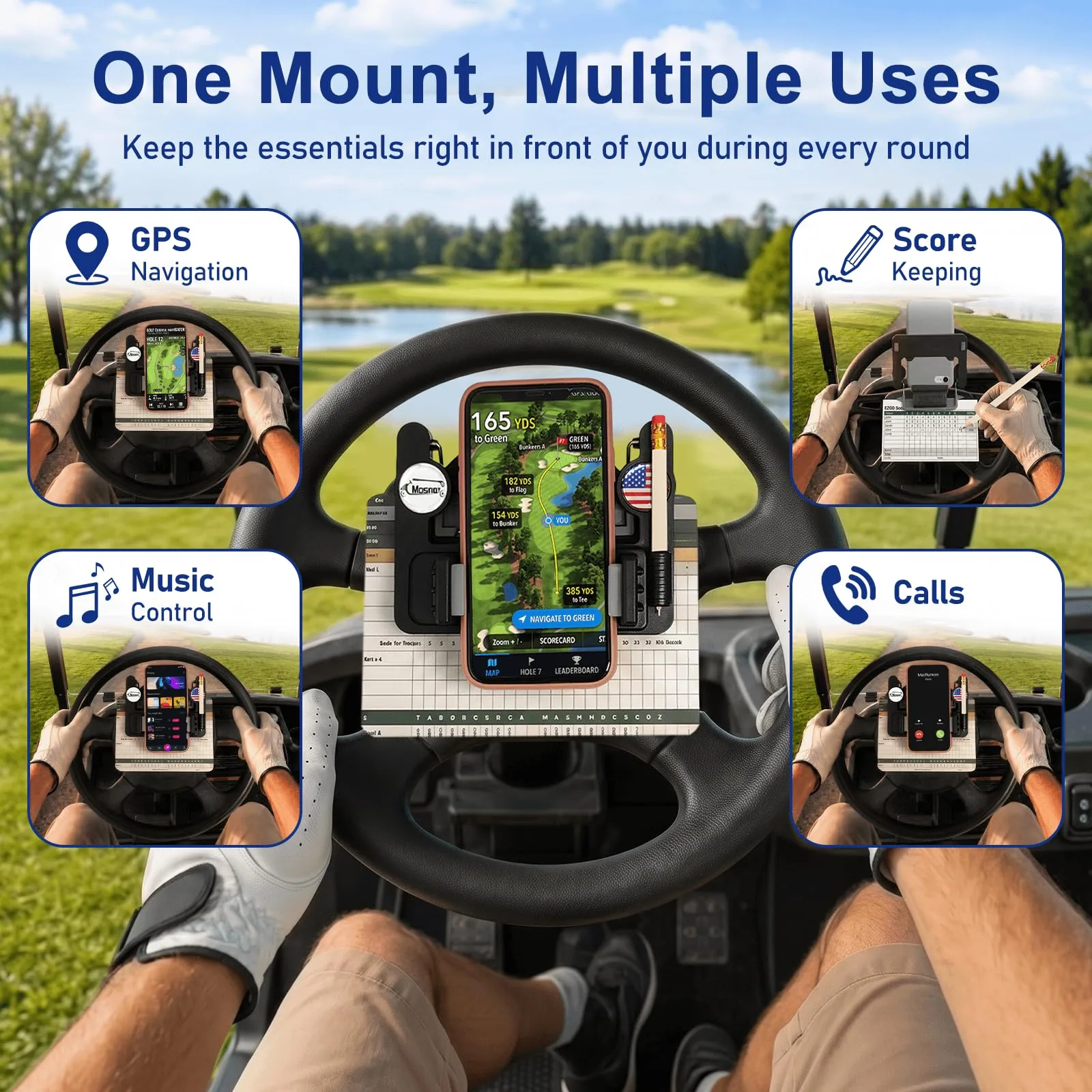 MOSNAI M540 Golf Cart Steering Wheel Phone Holder image 3
