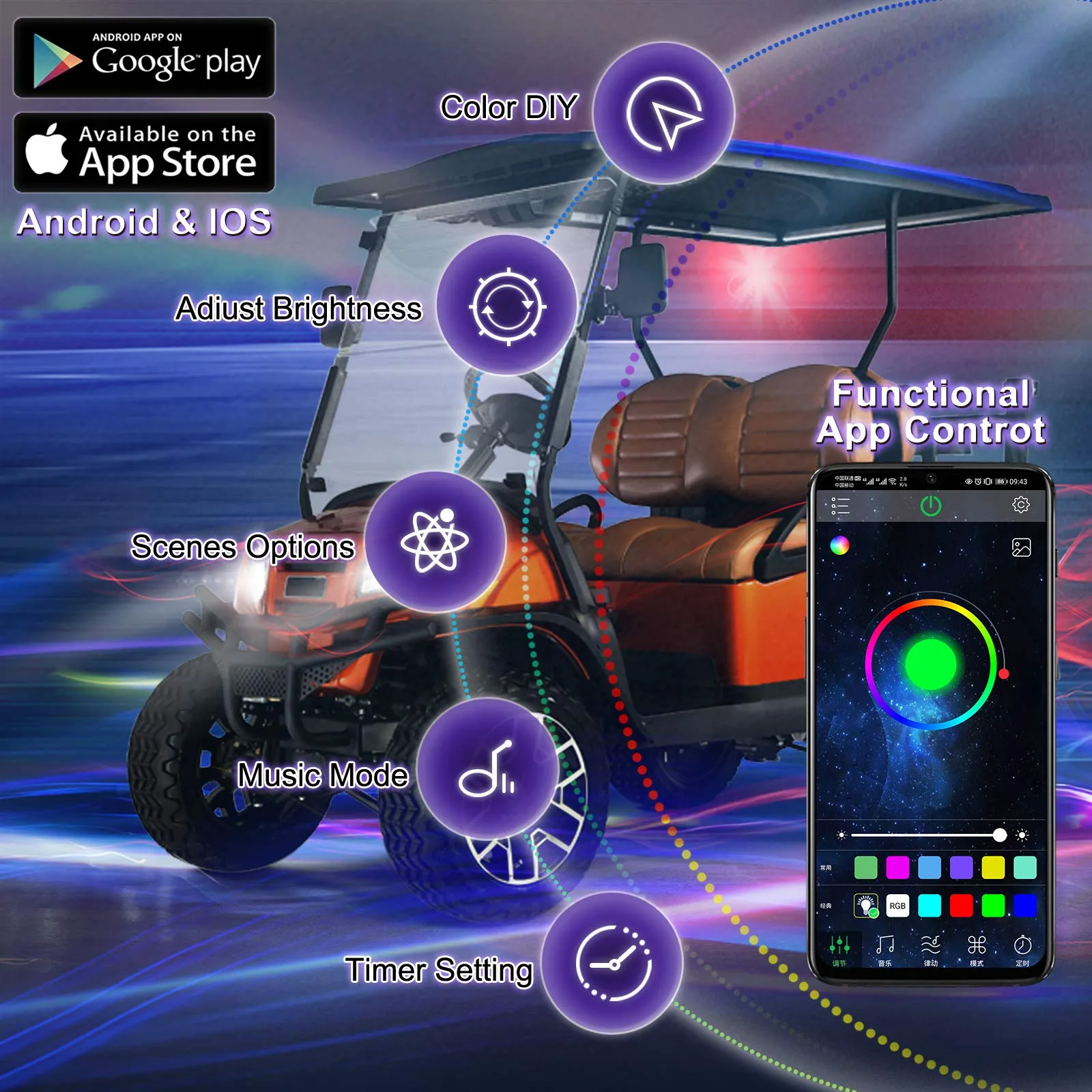 Roykaw AXY-RGB-M4 Golf Cart Underglow LED Light Kit image 3