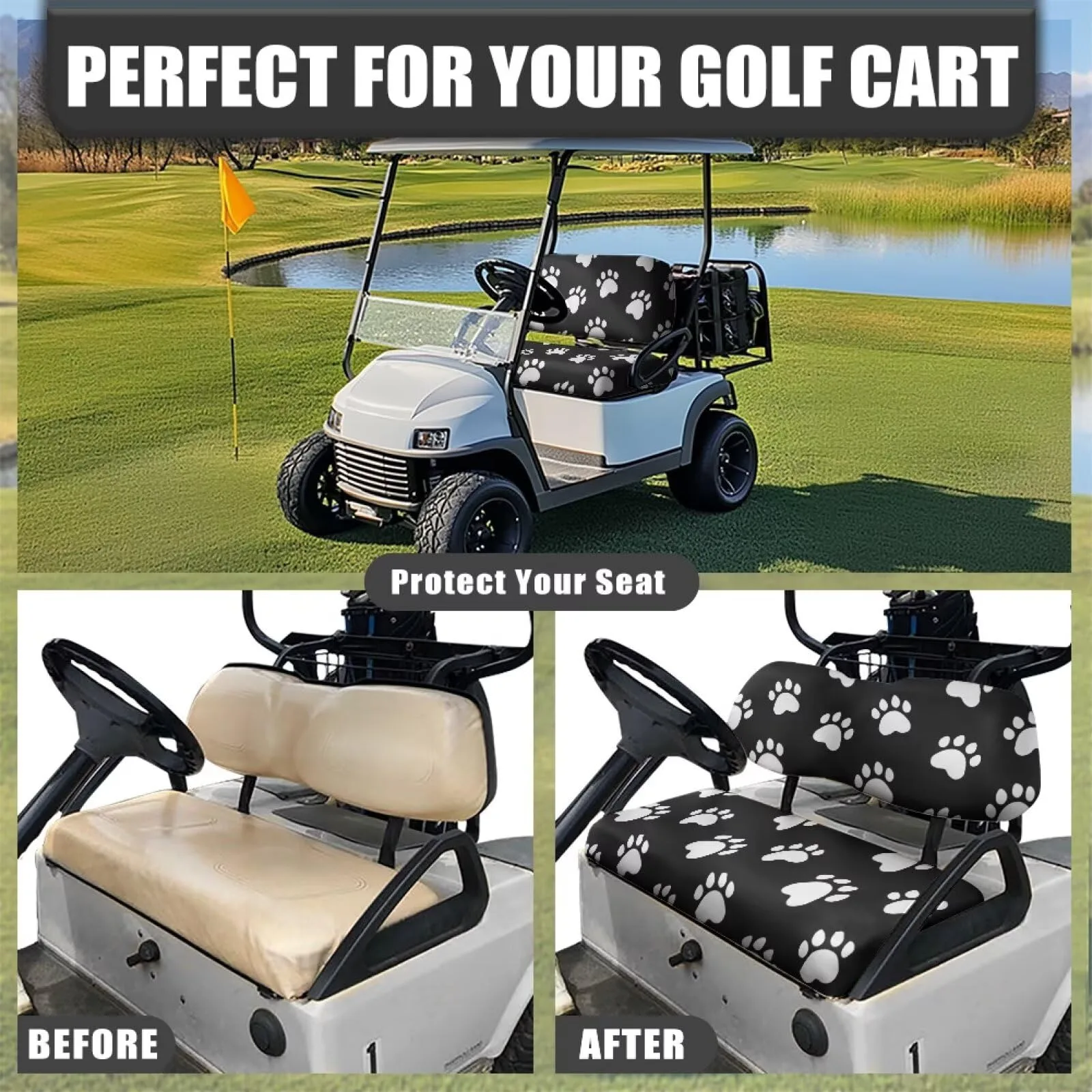 Quidrwyo Paw Print Golf Cart Seat Cover Set, Black image 4