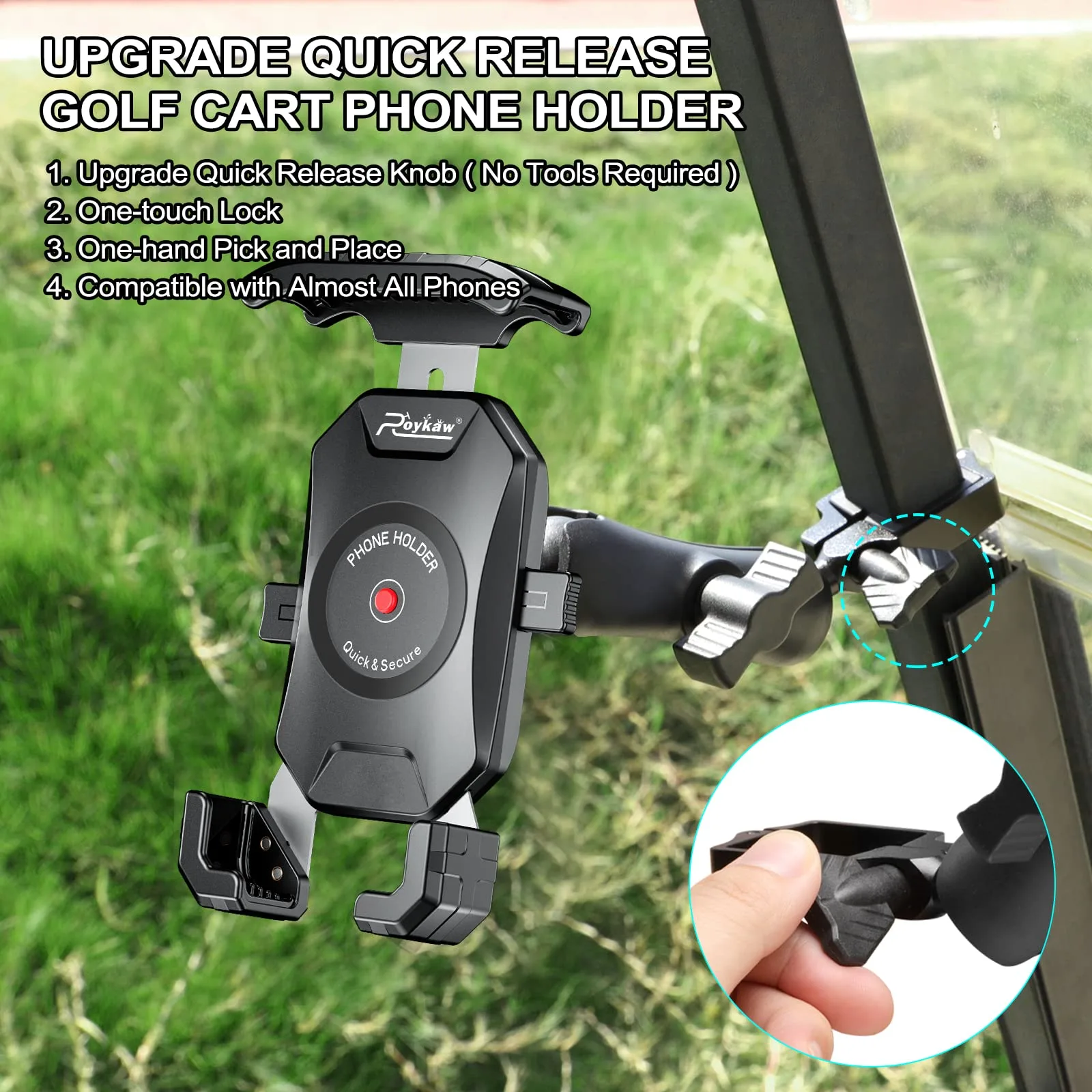 Roykaw Golf Cart Phone Mount for EZGO, Club Car & Yamaha image 2