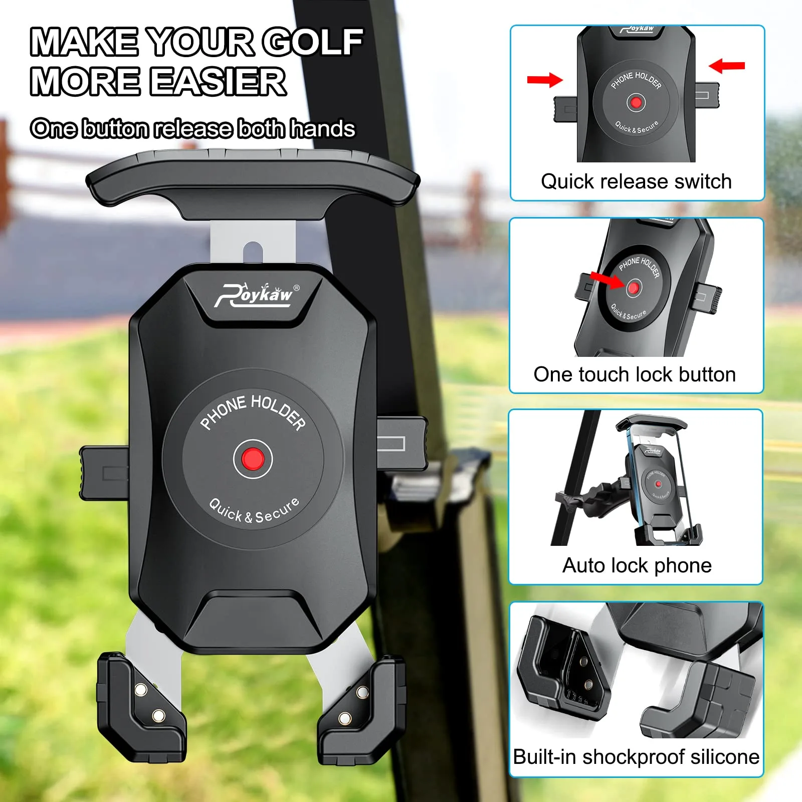 Roykaw Golf Cart Phone Mount for EZGO, Club Car & Yamaha image 4
