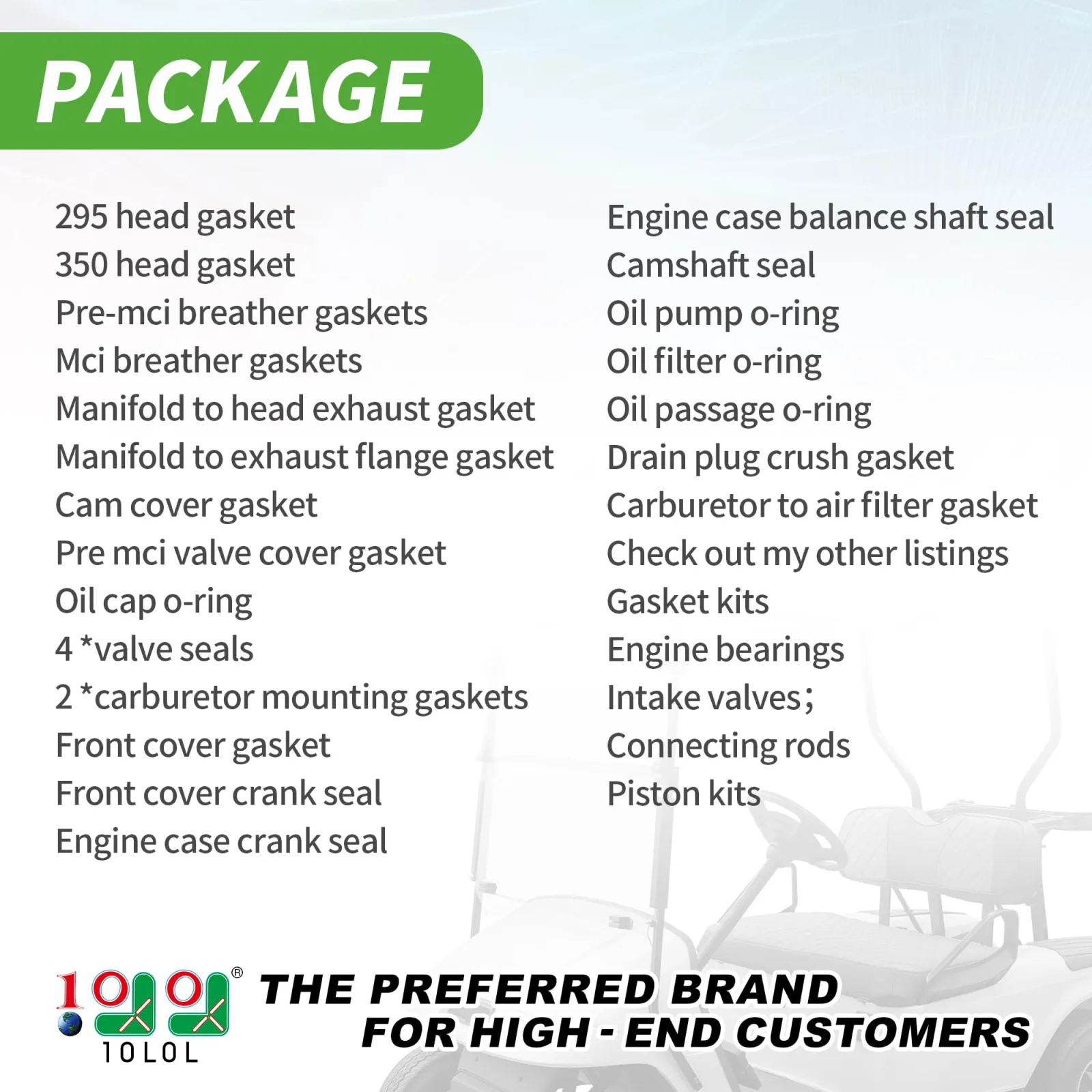 10L0L Gasket Seal Kit for E-Z-GO 295cc and 350cc Engines image 2