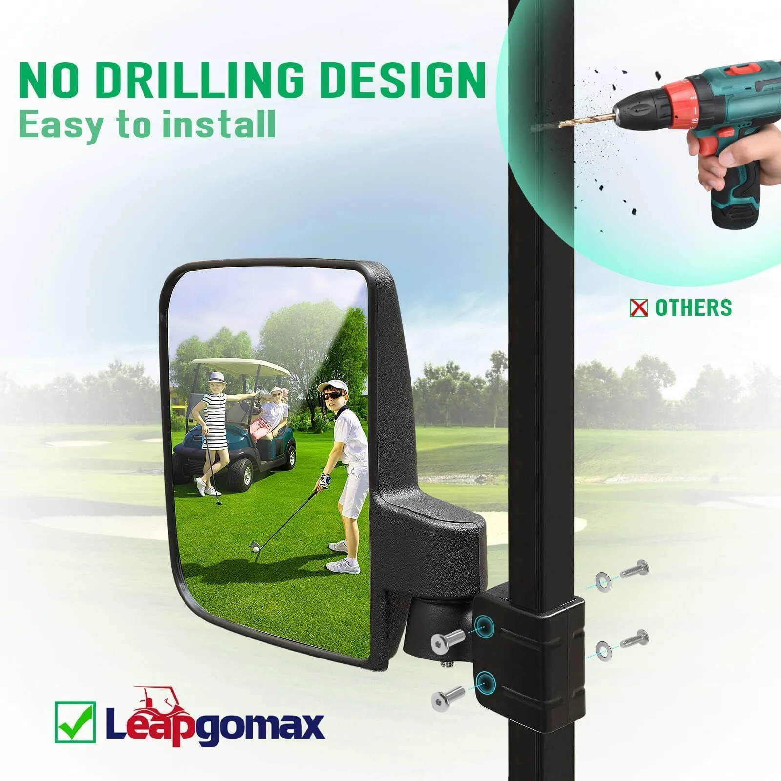 LEAPGOMAX SDM-001 No-Drill Golf Cart Side Mirrors image 2