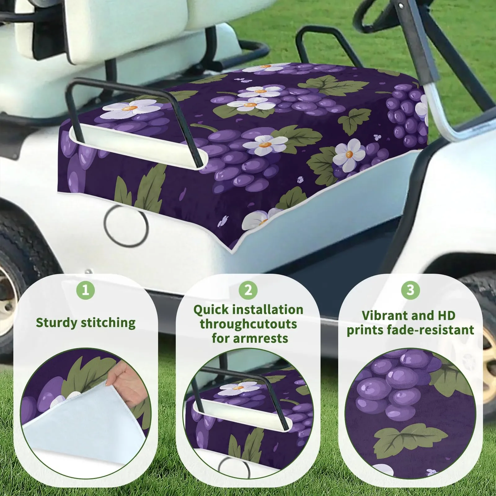Tiveruda Lovely Grapes Golf Cart Seat Cover, 51 x 31 in image 3