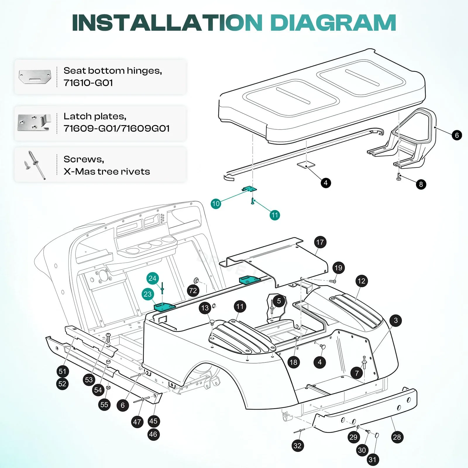 DRIVE UP Seat Hinge Plate Set for E-Z-GO TXT/Medalist image 4