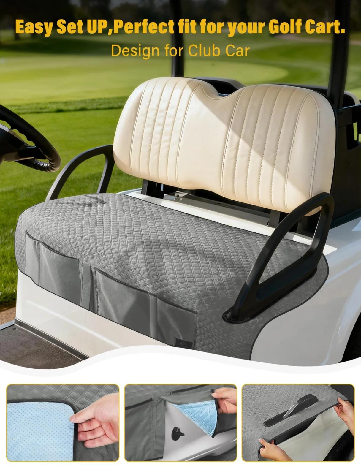 Coivy SC001 Golf Cart Seat Cover with 4 Pockets — Charcoal Gray image 2