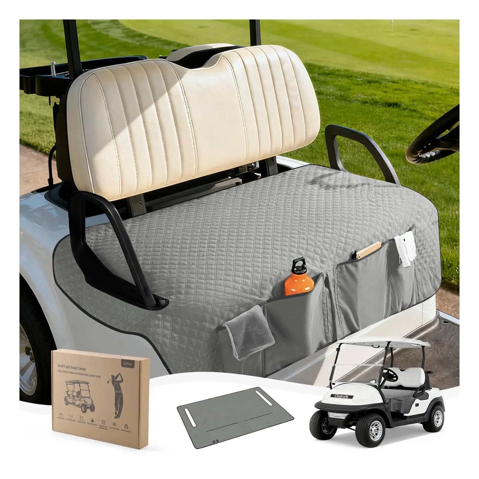 Coivy SC001 Golf Cart Seat Cover with 4 Pockets — Charcoal Gray