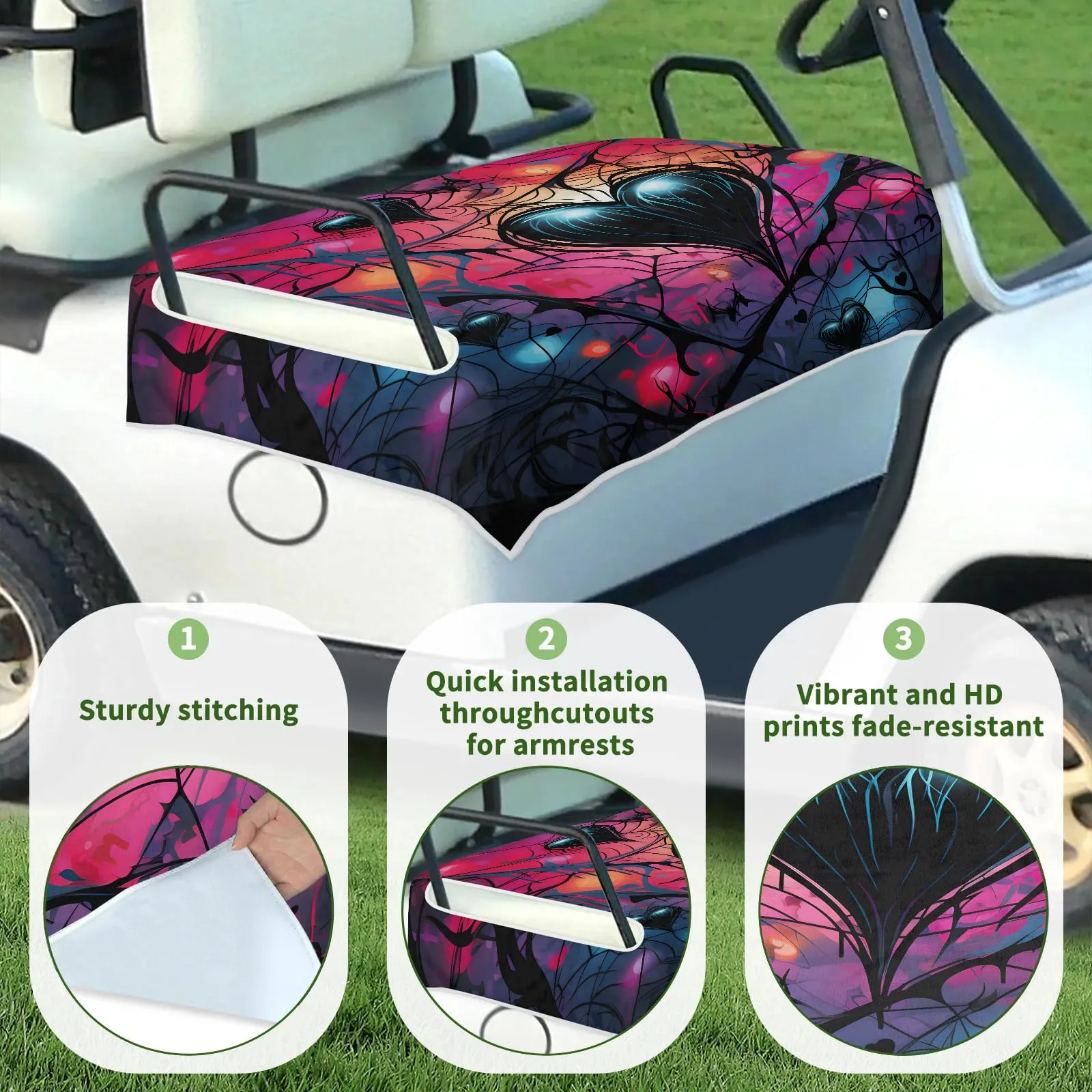Tiveruda 51" x 31" Abstract Heart Golf Cart Seat Cover image 3