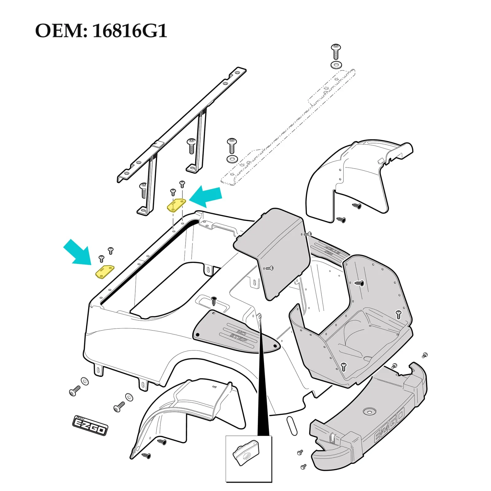 10L0L Seat Bottom Hinge & Latch Plate Set for E-Z-GO RXV (2008+ ) image 4