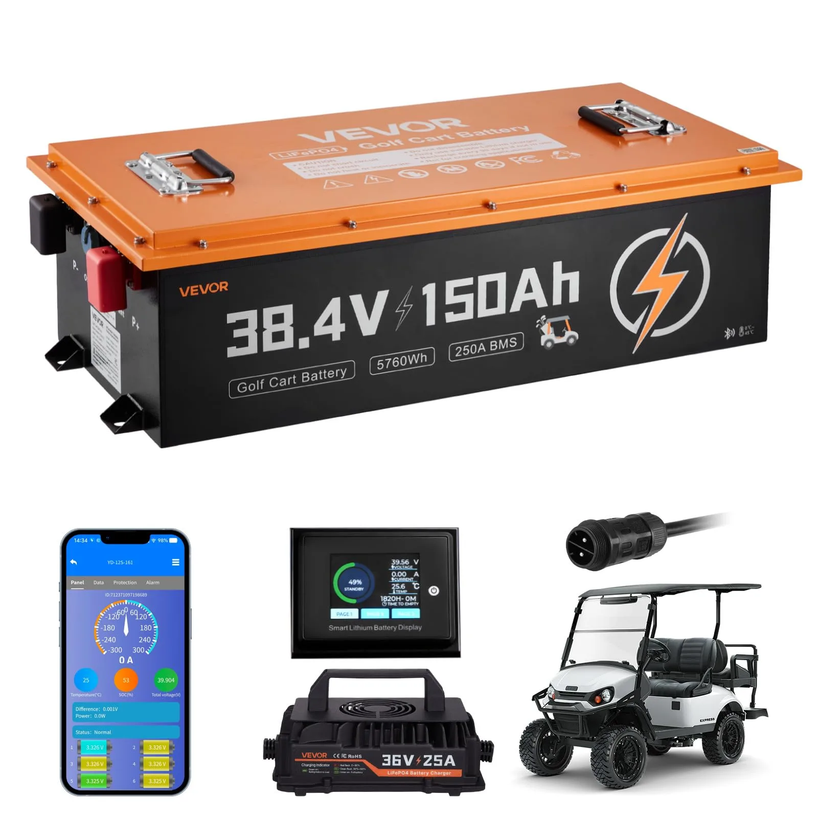 VEVOR 38.4V 150Ah LiFePO4 Golf Cart Battery Kit