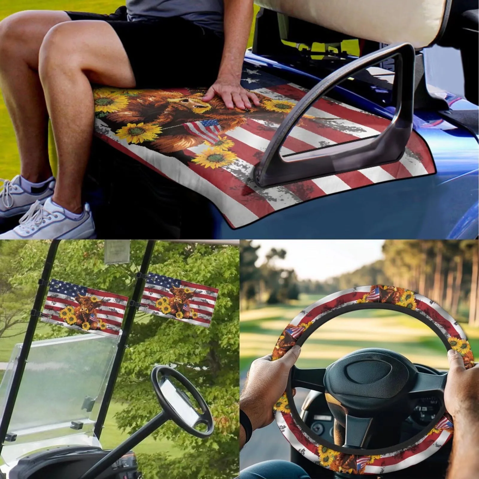 Boatee Golf Cart Seat & Steering Wheel Cover Set with Flags — Boat-CZ47+CZC7+CZC16-4-4 image 2