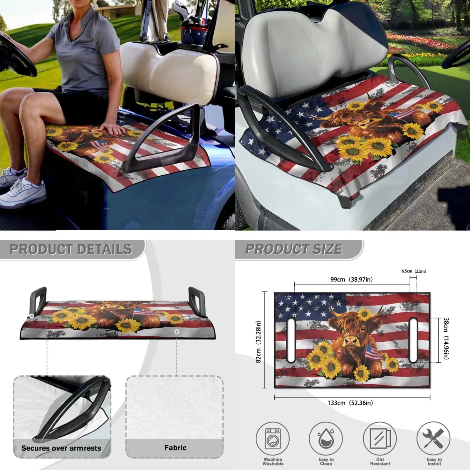 Boatee Golf Cart Seat & Steering Wheel Cover Set with Flags — Boat-CZ47+CZC7+CZC16-4-4 image 4