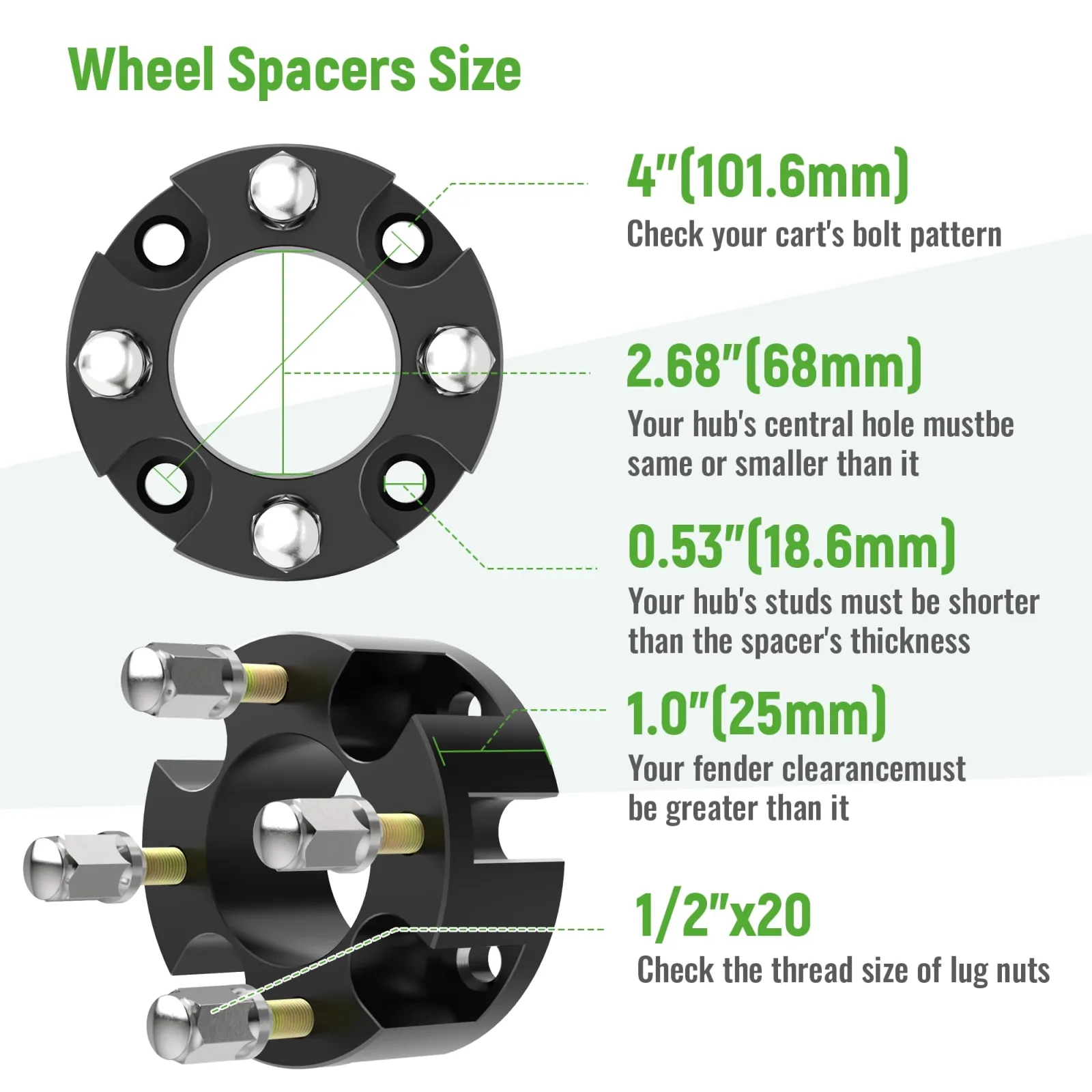 10L0L ACC-Y189-G 1" Golf Cart Wheel Spacer Kit — 4x4" Bolt Pattern image 3