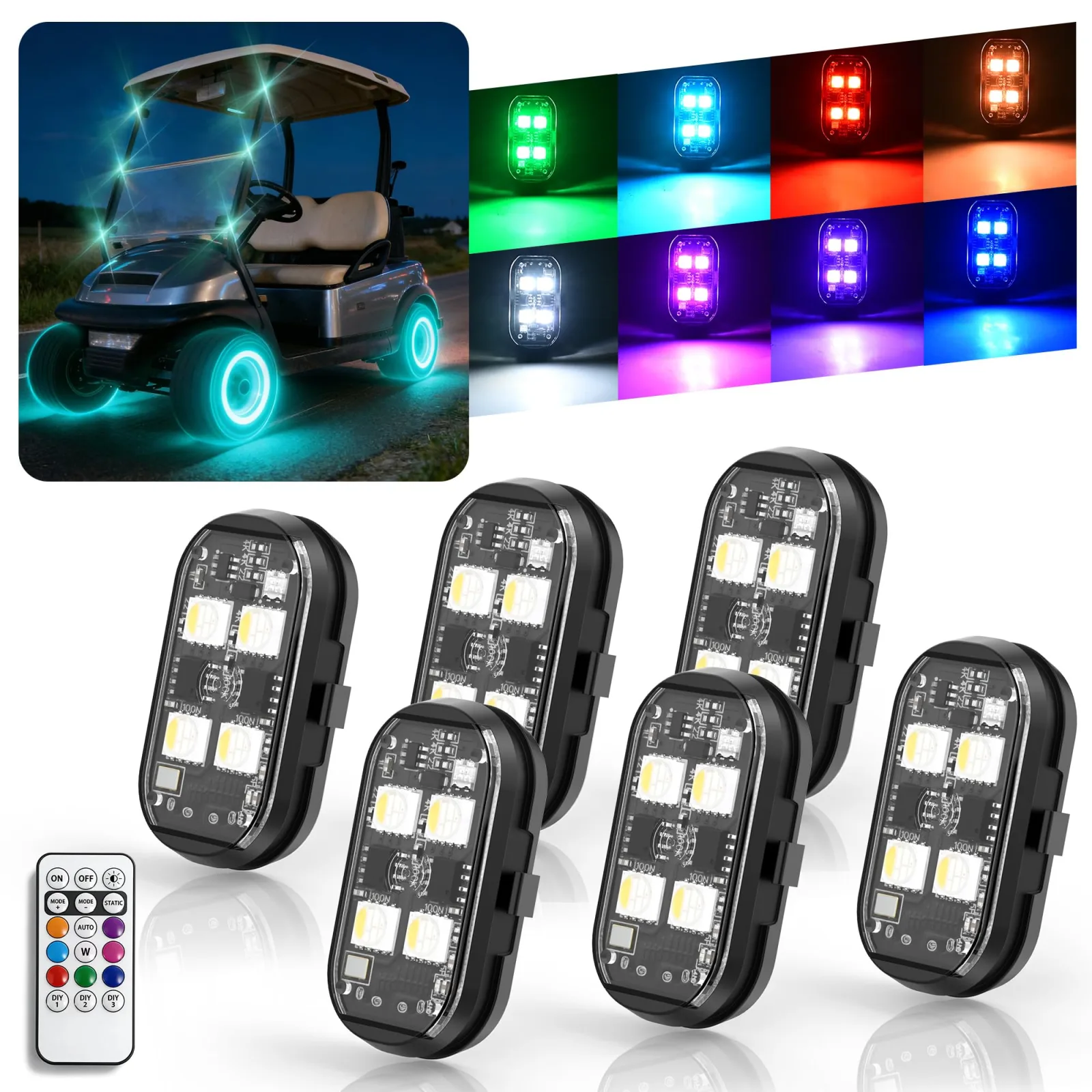 10L0L Golf Cart Rock Light Kit with 6 Wireless LED Lights