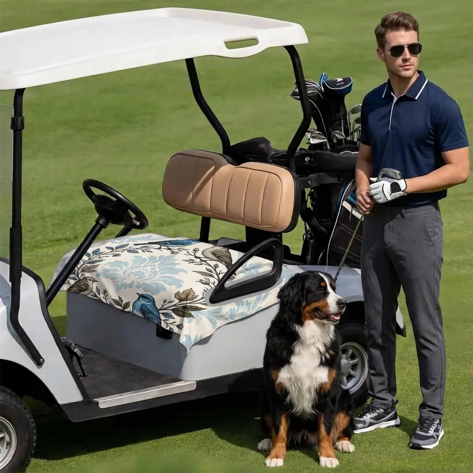 DecorLovee Blue Floral Golf Cart Seat Cover 51 x 31 Inches image 3