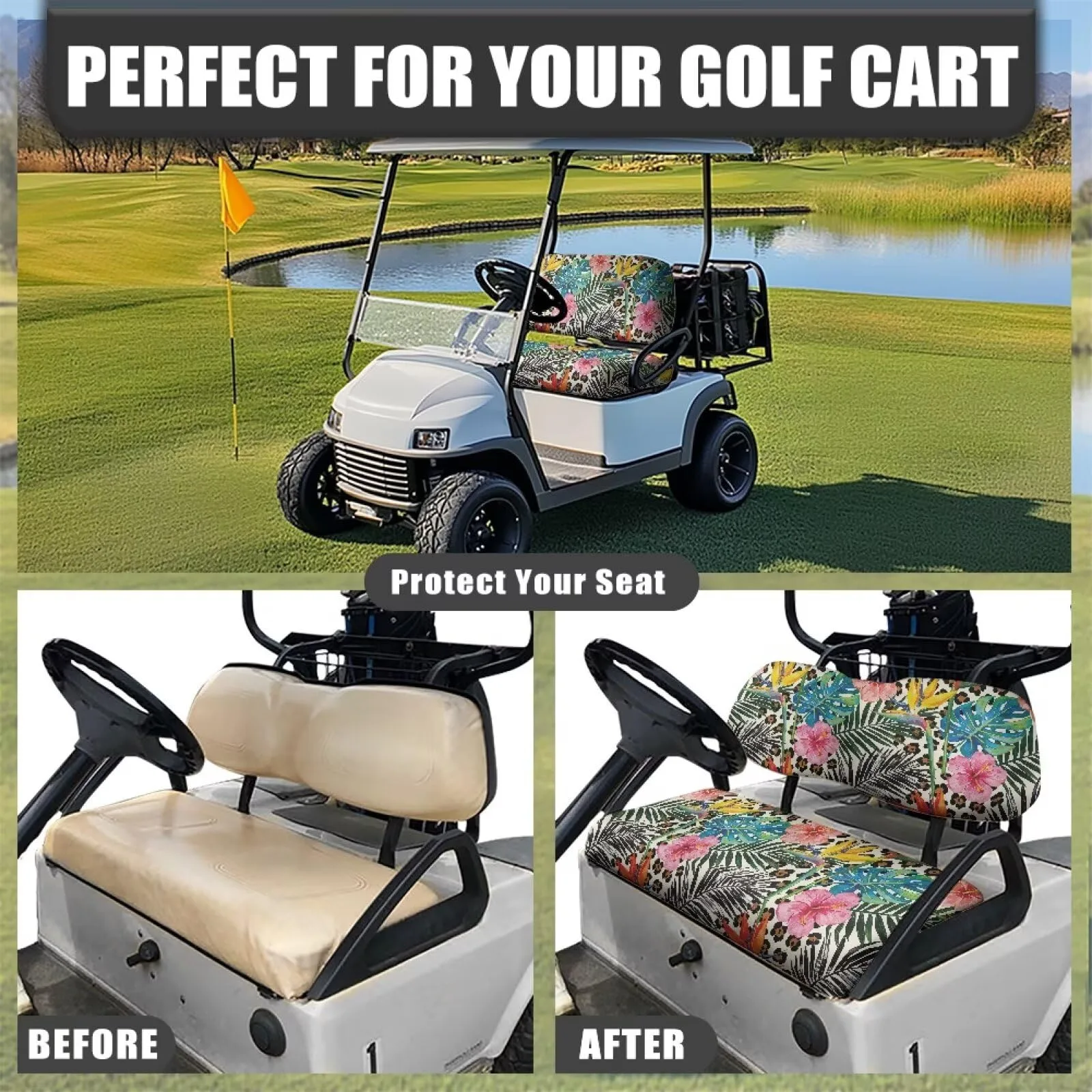 TOADDMOS Golf Cart Rear Bench Seat Cover with Armrests image 4