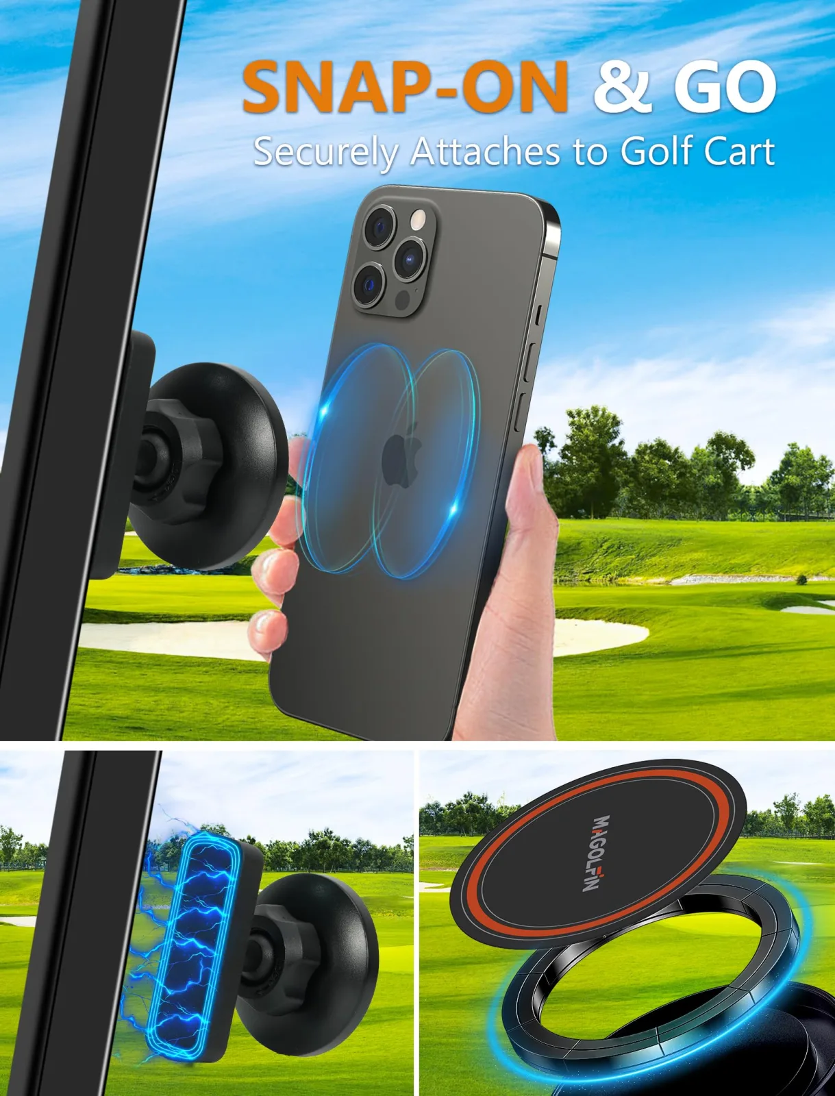 MAGOLFIN M90K Magnetic Golf Cart Phone Holder image 2