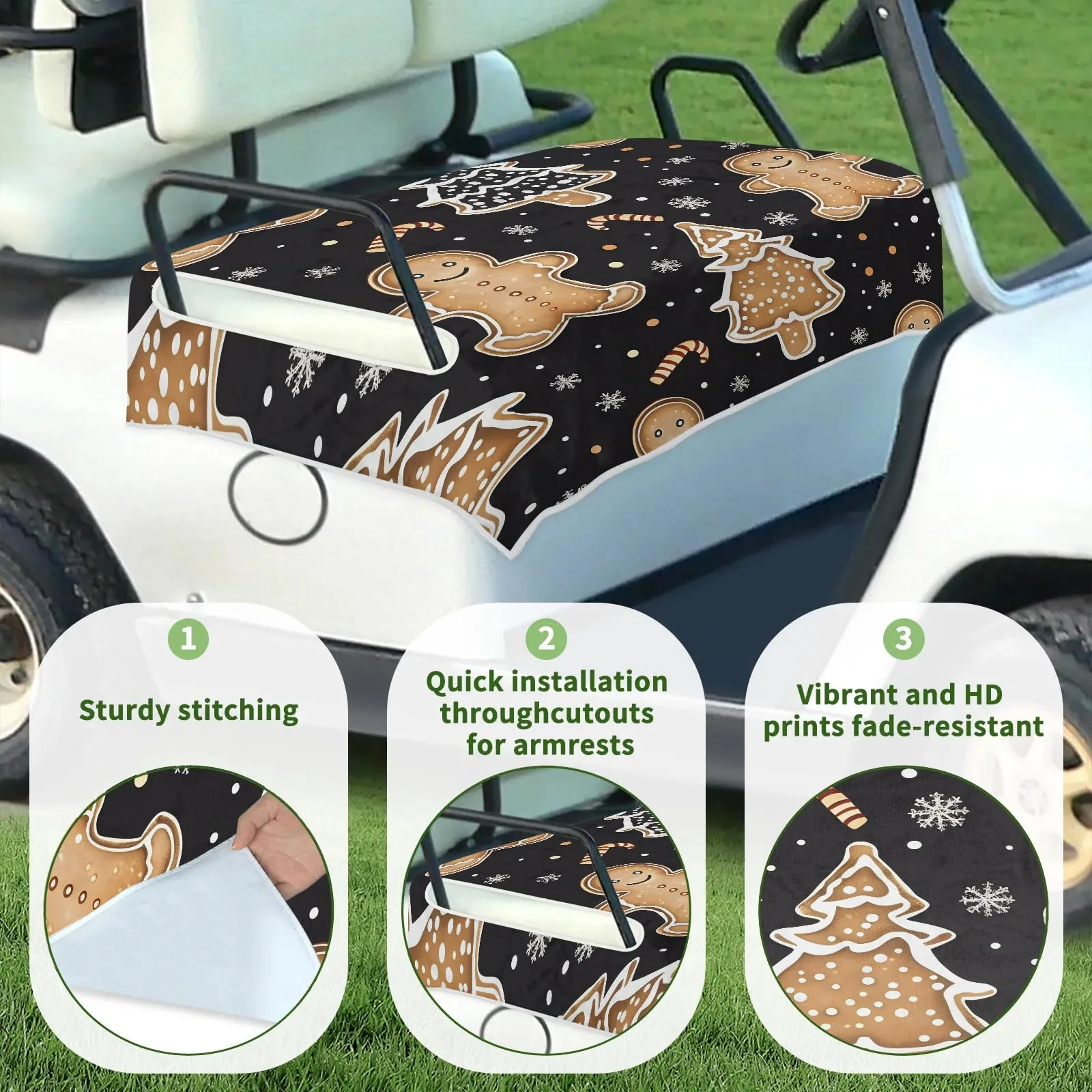 Tiveruda Gingerbread Golf Cart Seat Cover, 51 x 31 in image 3