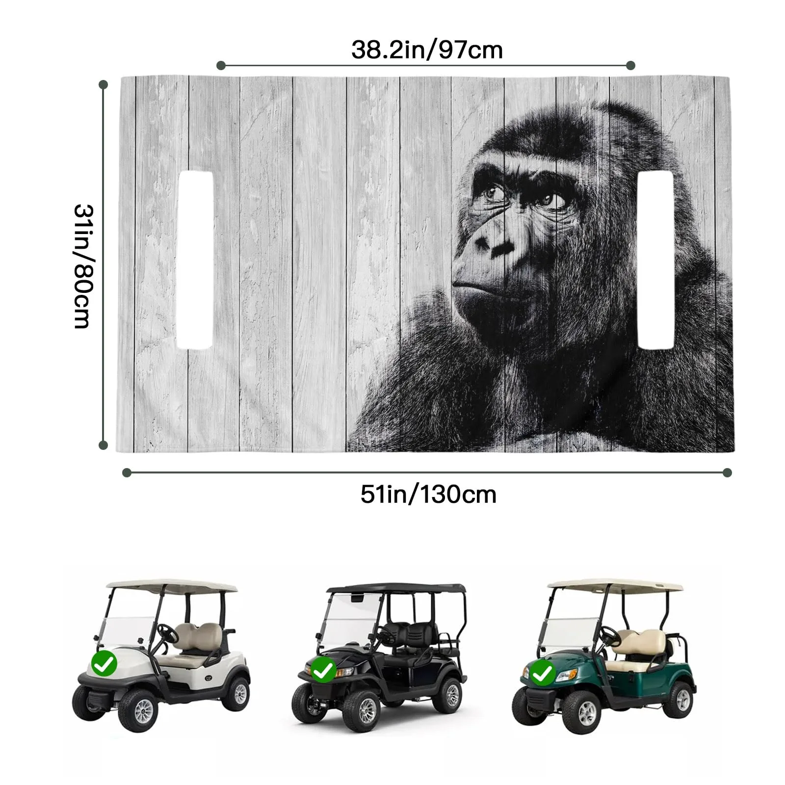 Trosturdspn 51"x31" Microfiber Golf Cart Seat Cover – Black Monkey Retro image 2