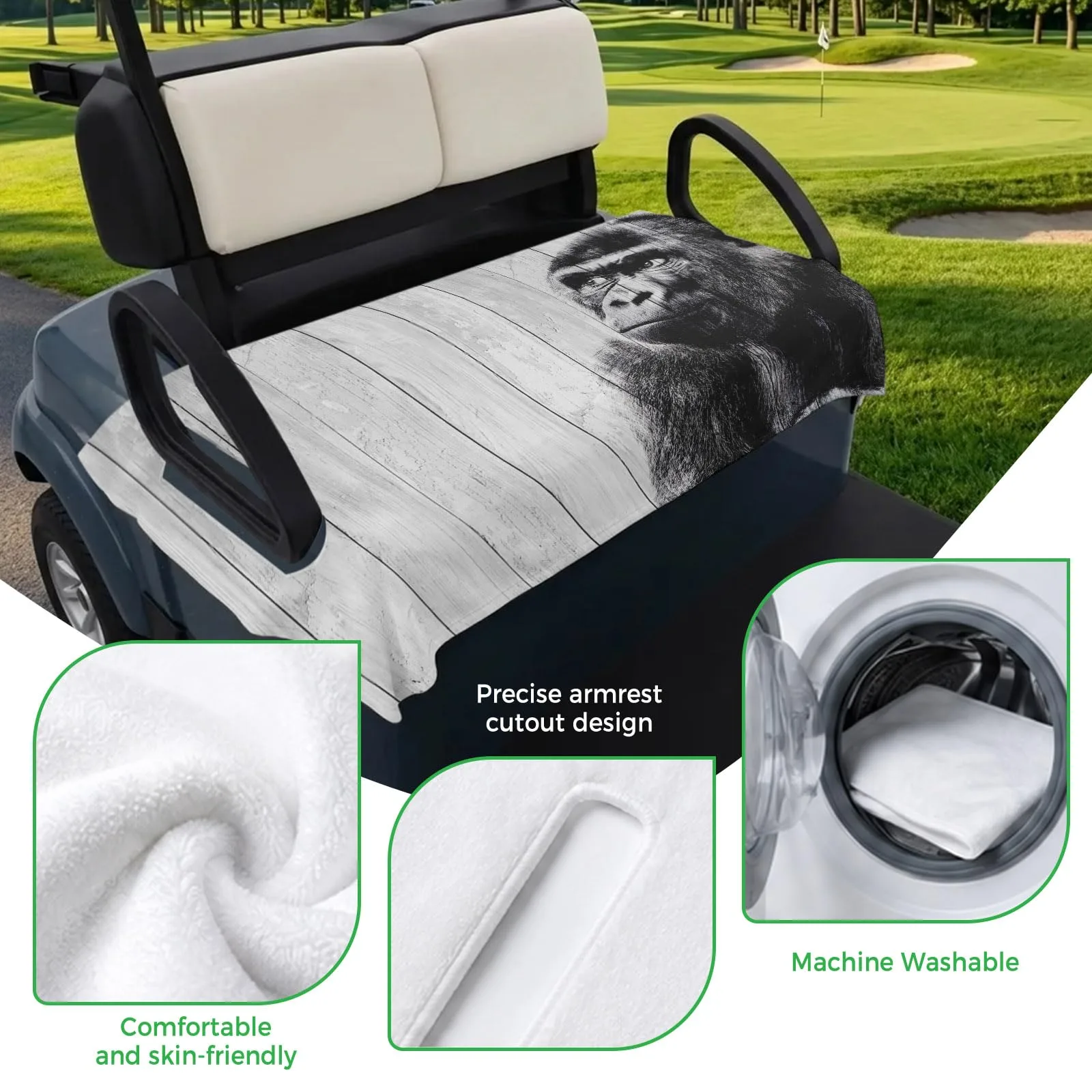 Trosturdspn 51"x31" Microfiber Golf Cart Seat Cover – Black Monkey Retro image 3