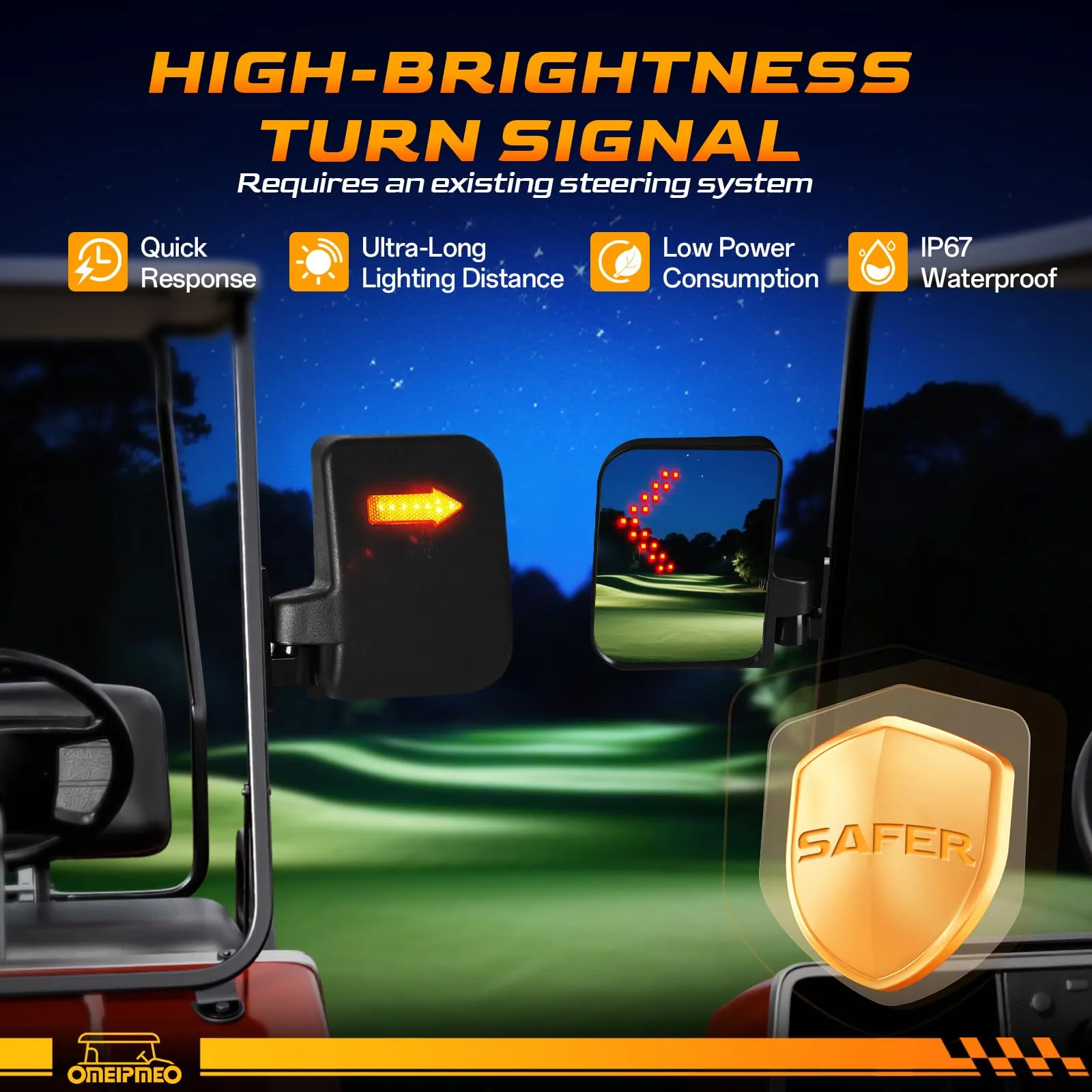 OMEIPMEO Golf Cart Side Mirrors with LED Turn Signals image 3