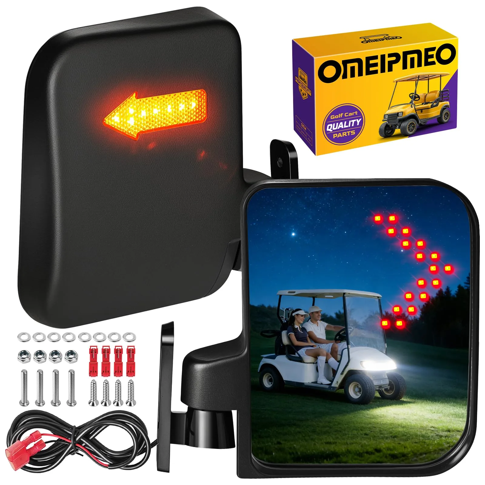 OMEIPMEO Golf Cart Side Mirrors with LED Turn Signals