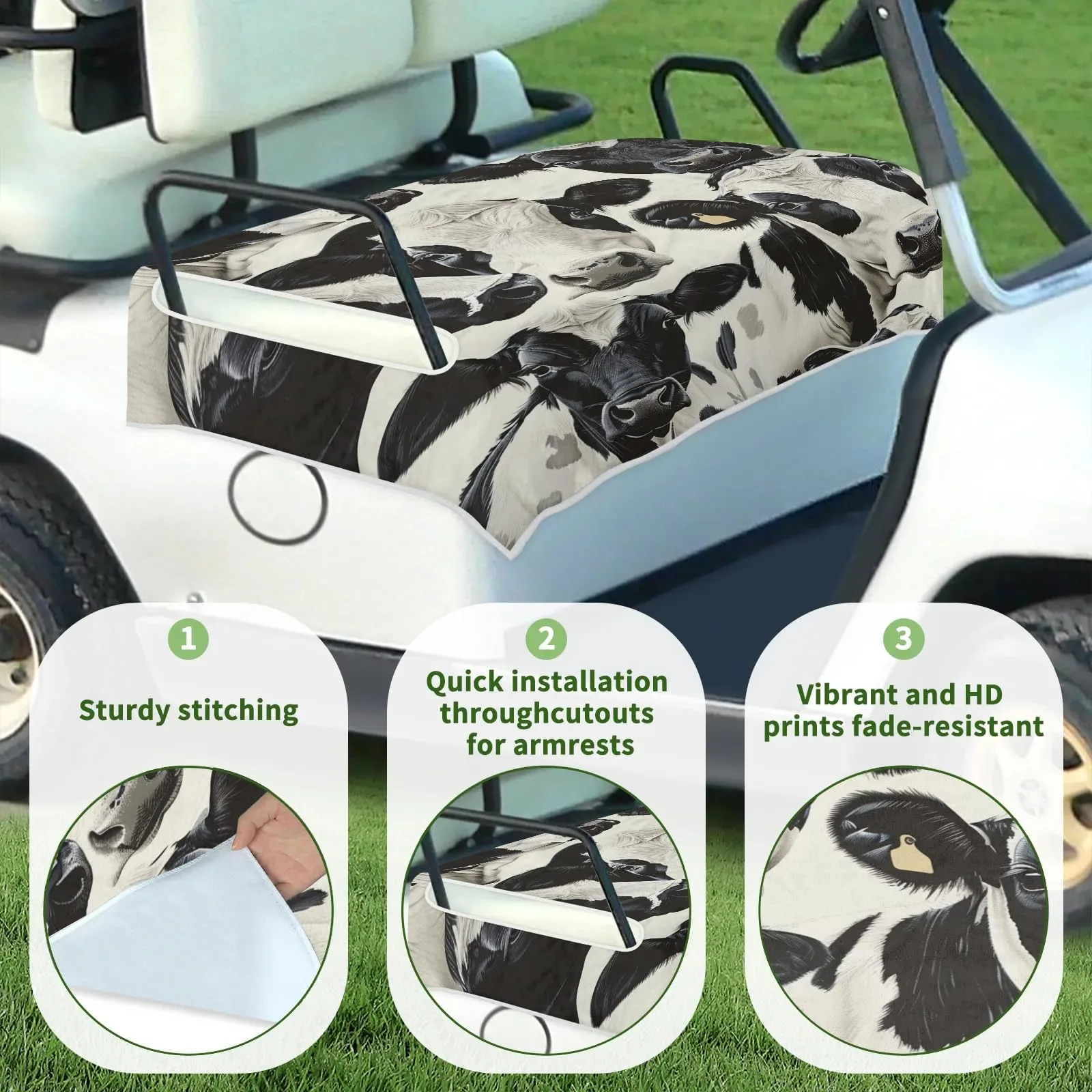 Tiveruda Cow Print Universal 2-Person Golf Cart Seat Cover — 51" x 31" image 3