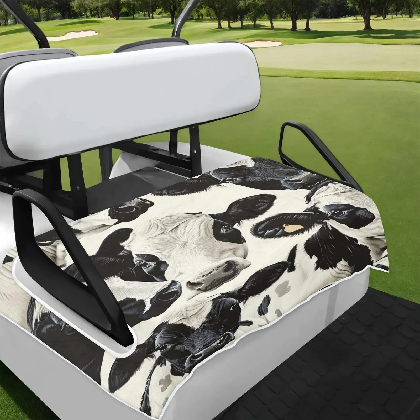 Tiveruda Cow Print Universal 2-Person Golf Cart Seat Cover — 51" x 31"