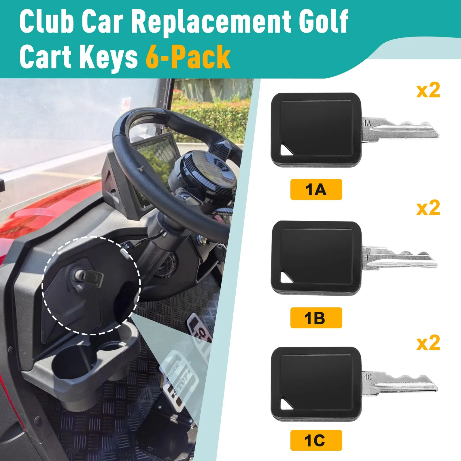 HUTUDAN Club Car Golf Cart Keys, 1A/1B/1C, 6-Pack image 2