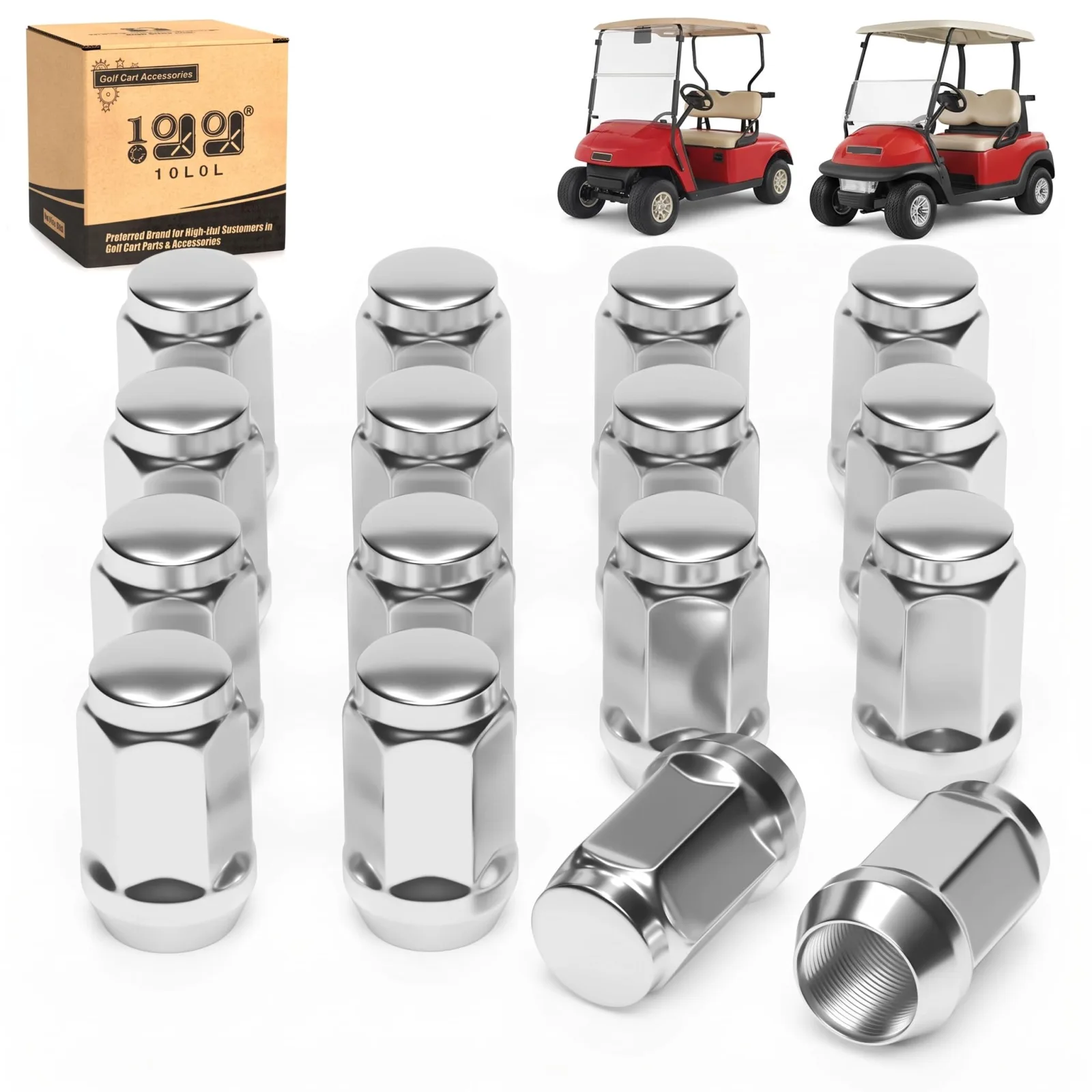 10L0L Golf Cart Wheel Lug Nuts, 1/2-20, Set of 16