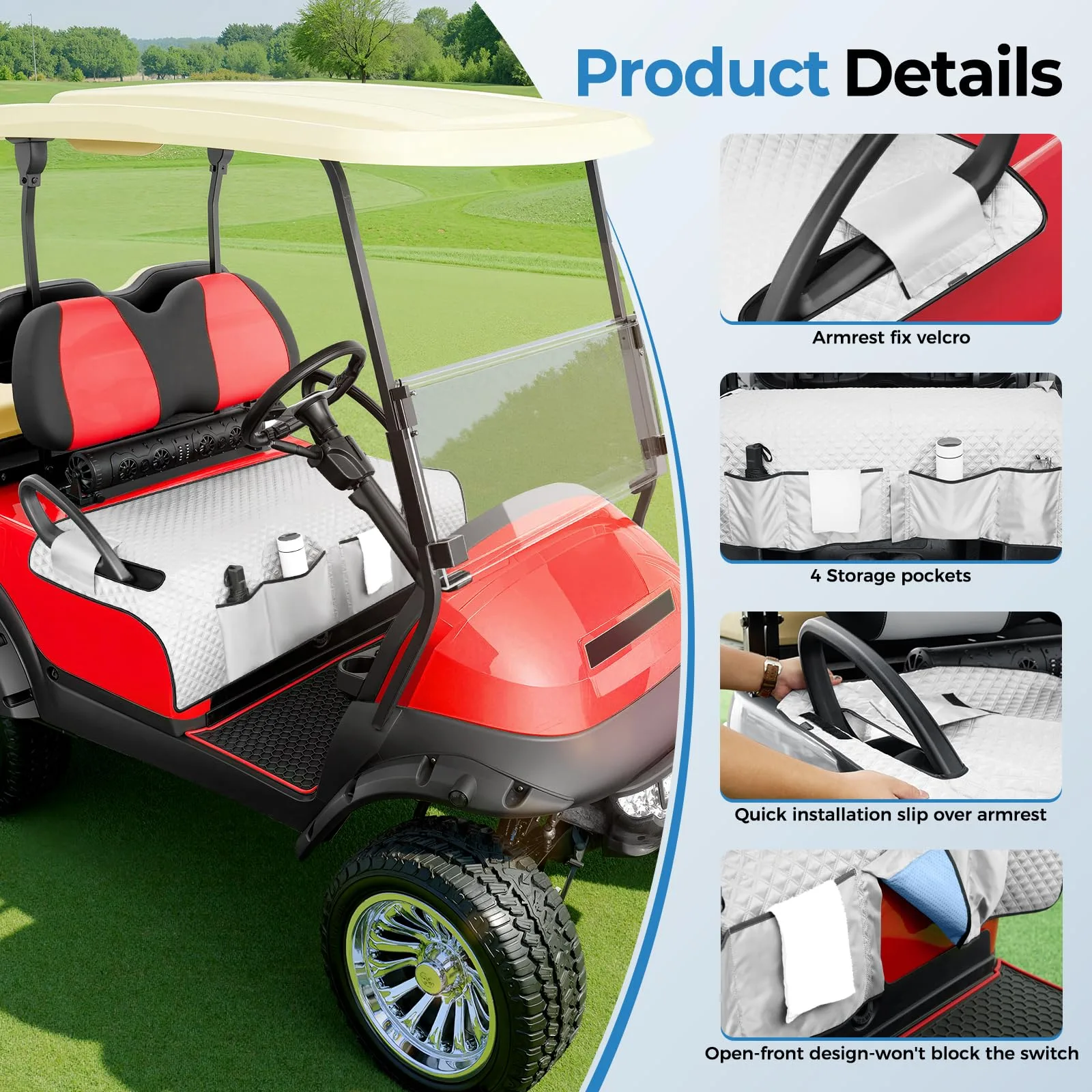 Tecoom Golf Cart Front Seat Cover with 4 Pockets image 3