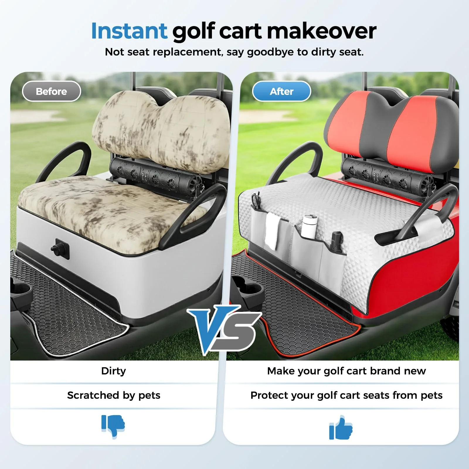 Tecoom Golf Cart Front Seat Cover with 4 Pockets image 4