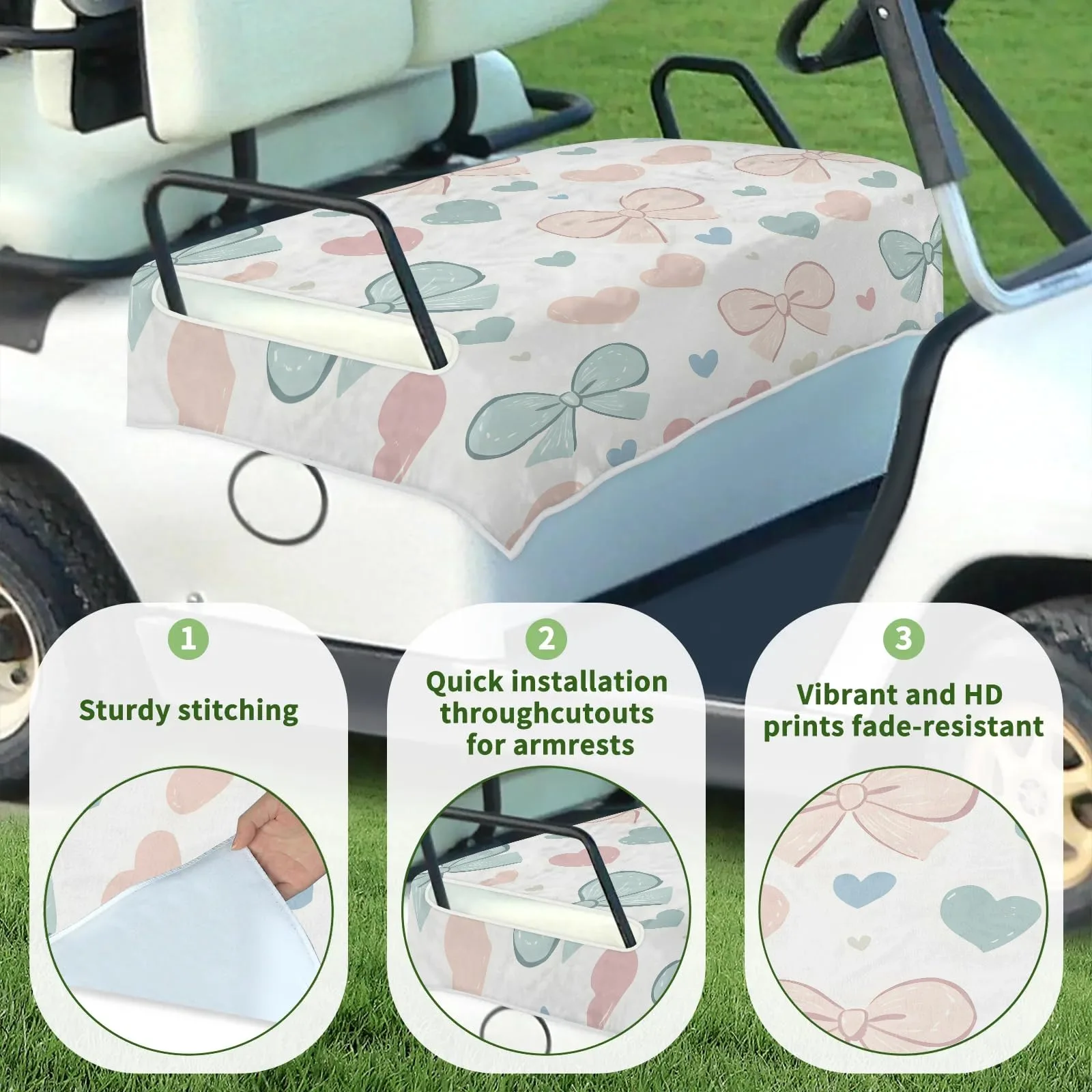 Tiveruda Cartoon Heart Bow Golf Cart Seat Cover image 3